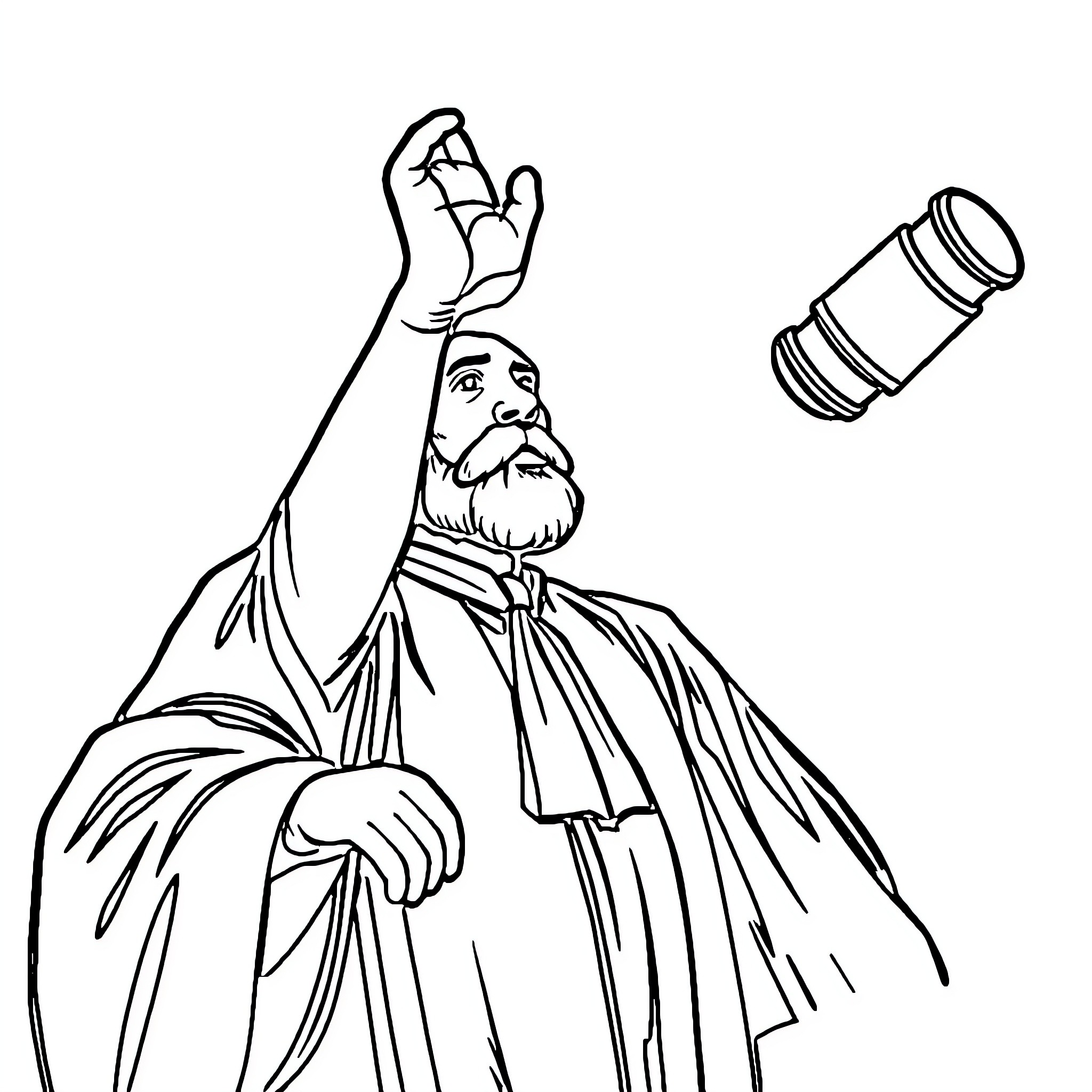 Judge Presiding over Court Proceedings Coloring Page (free black-and-white line drawing printable PDF for all, from beginners to advanced learners, including children, teens, adults, and seniors)
