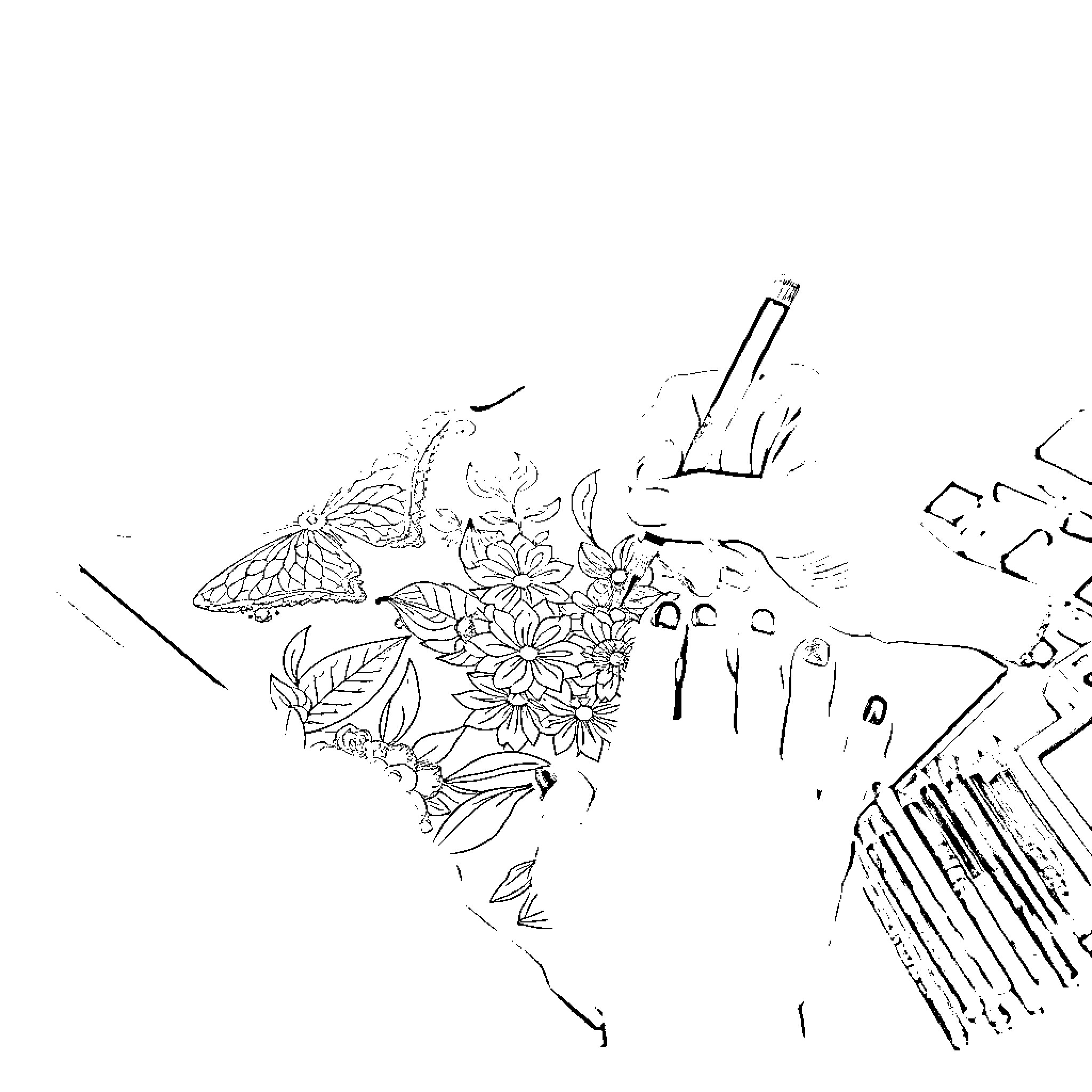 Nail Technician Applying Artistic Designs on Nails Coloring Page (free black-and-white line drawing printable PDF for all, from beginners to advanced learners, including children, teens, adults, and seniors)