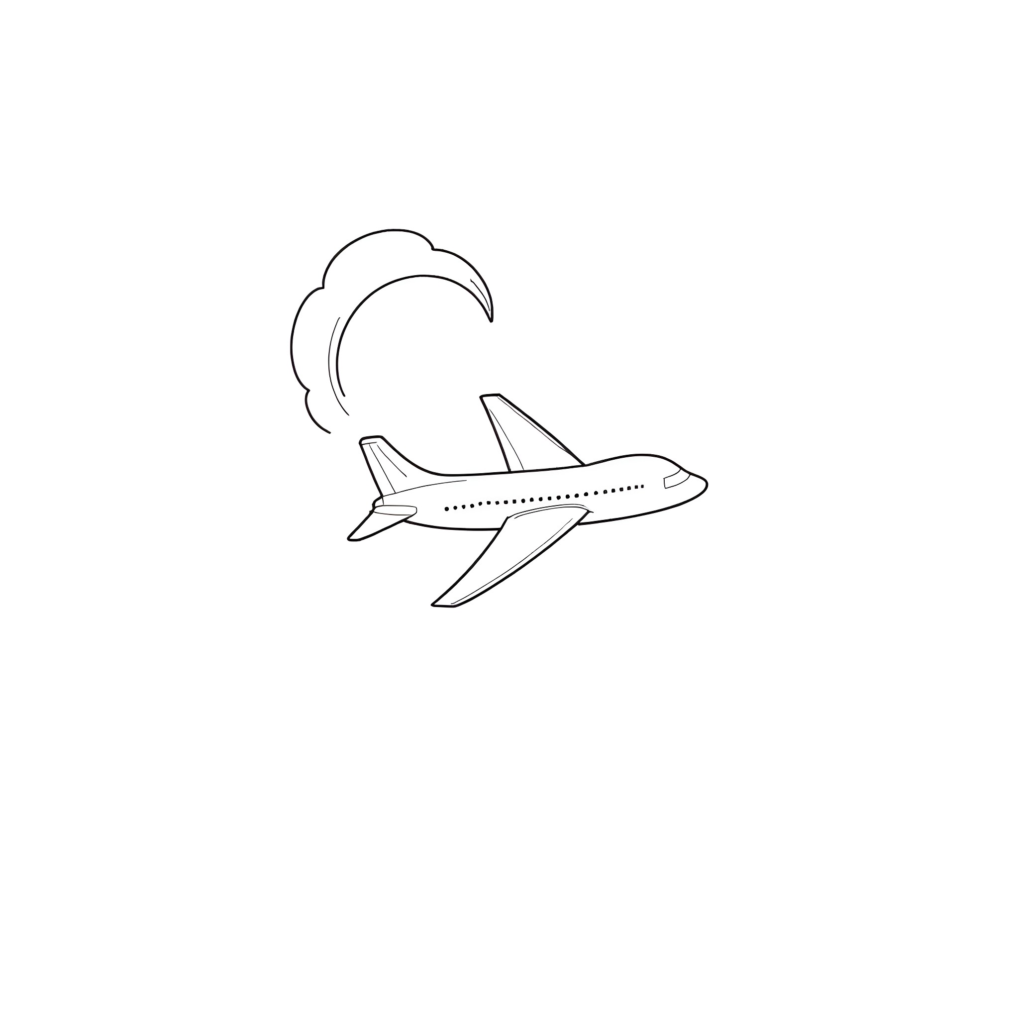 Airplane taking off in the sky Coloring Page (free black-and-white line drawing printable PDF for all, from beginners to advanced learners, including children, teens, adults, and seniors)