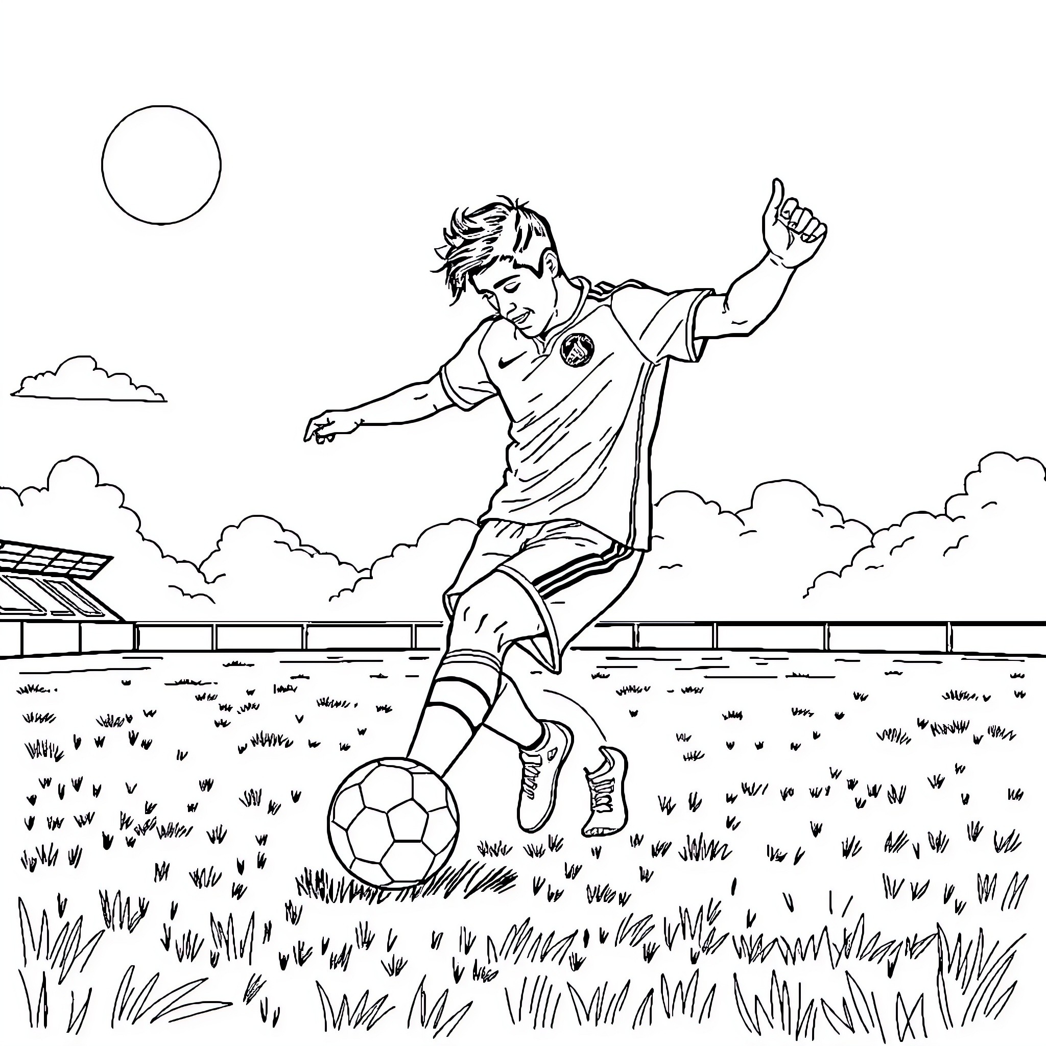 Sebastian Piñera playing soccer on the field Coloring Page (free black-and-white line drawing printable PDF for all, from beginners to advanced learners, including children, teens, adults, and seniors)