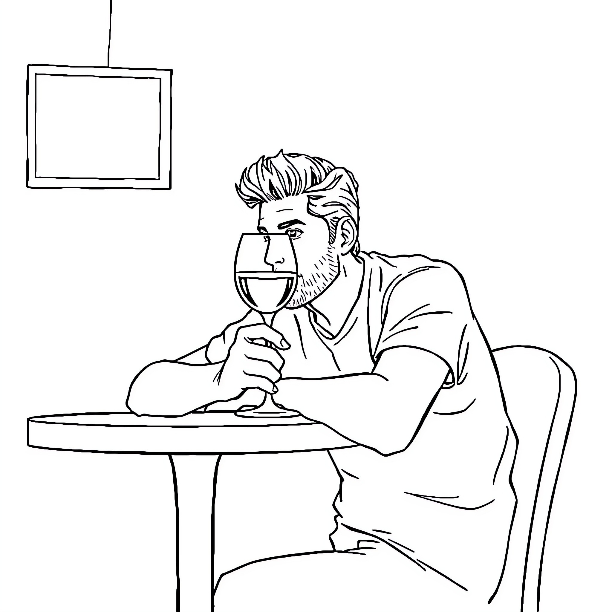 Gabriel Boric enjoying a glass of wine in a casual setting Coloring Page (free black-and-white line drawing printable PDF for all, from beginners to advanced learners, including children, teens, adults, and seniors)