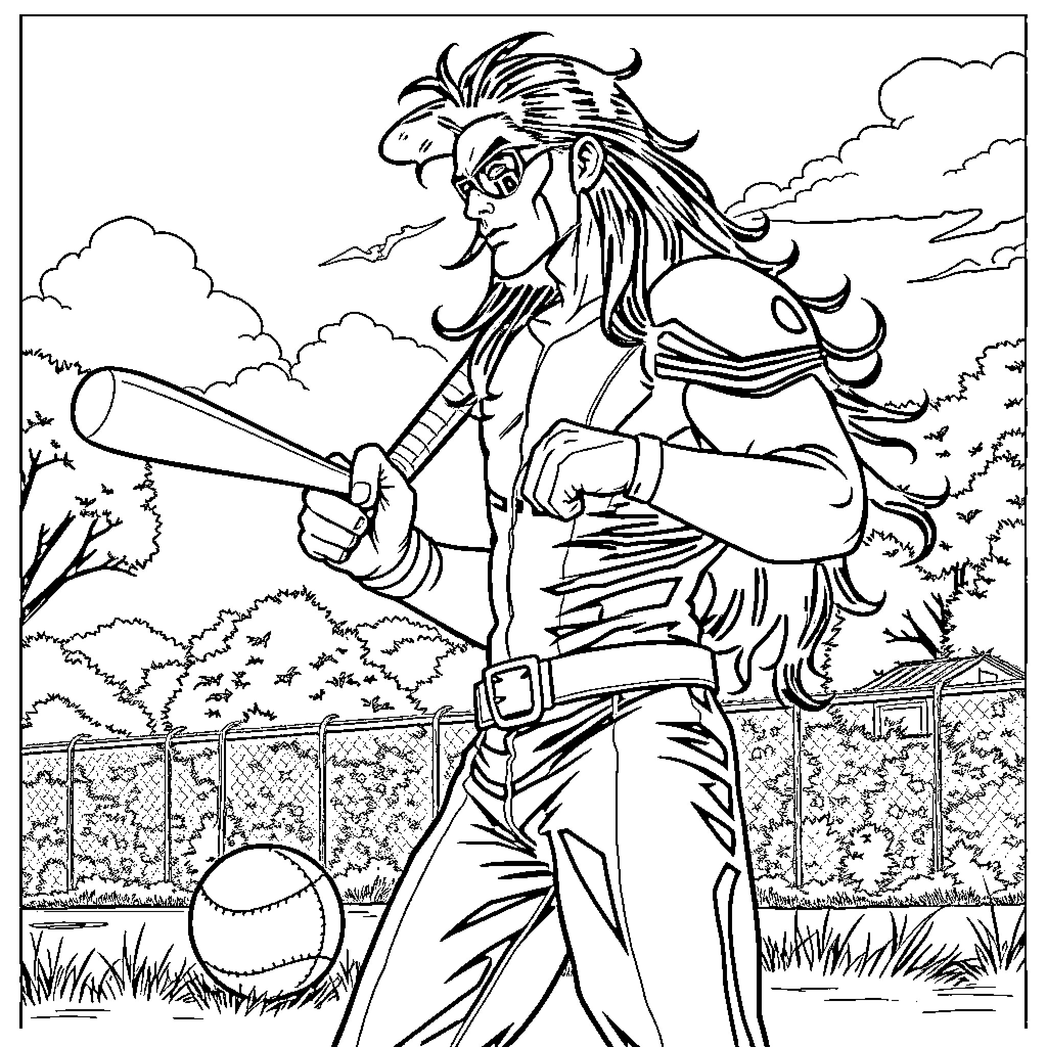 Gambit's Rogue Adventure in the Wilderness Coloring Page (free black-and-white line drawing printable PDF for all, from beginners to advanced learners, including children, teens, adults, and seniors)