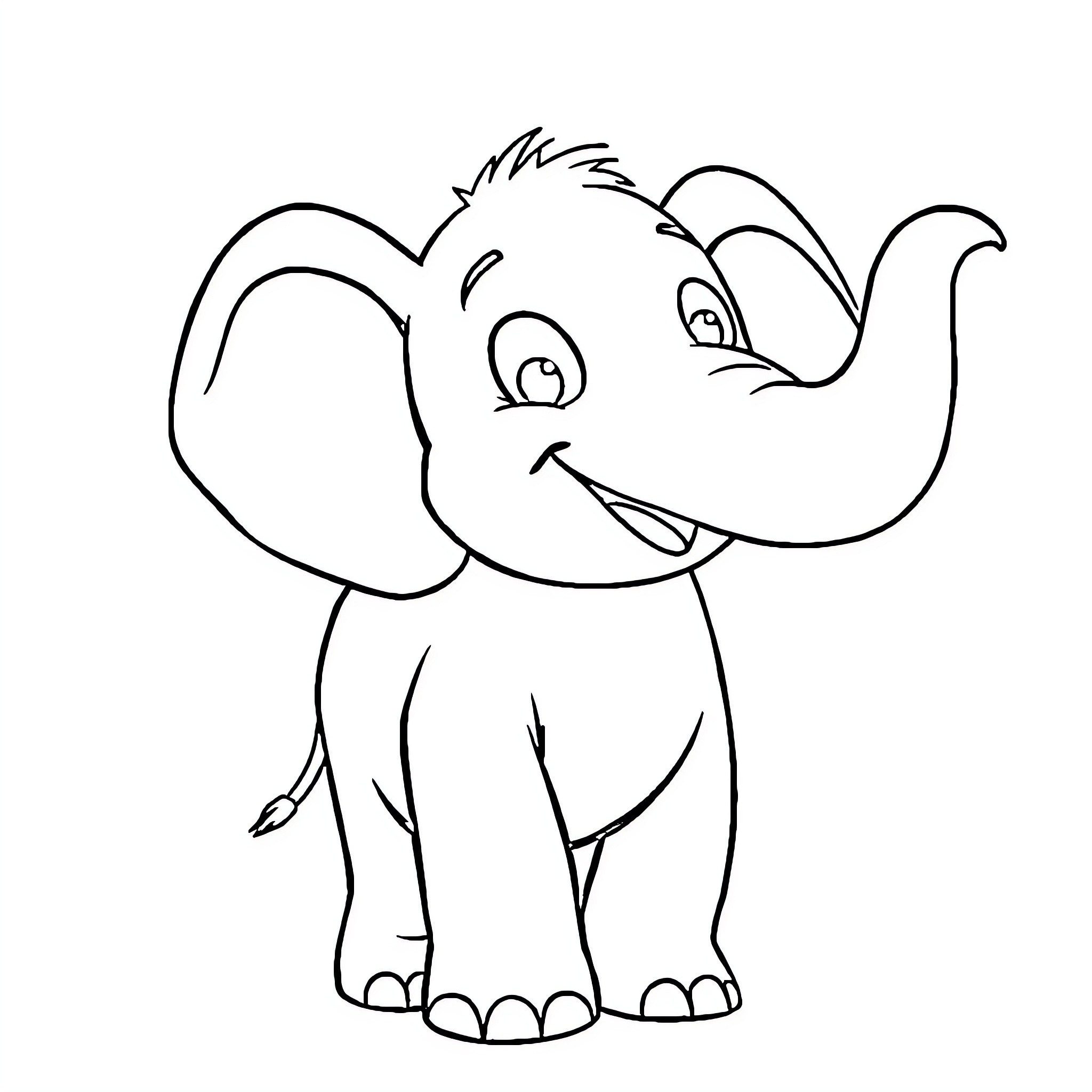 Elephant with a cheerful expression Coloring Page (free black-and-white line drawing printable PDF for all, from beginners to advanced learners, including children, teens, adults, and seniors)