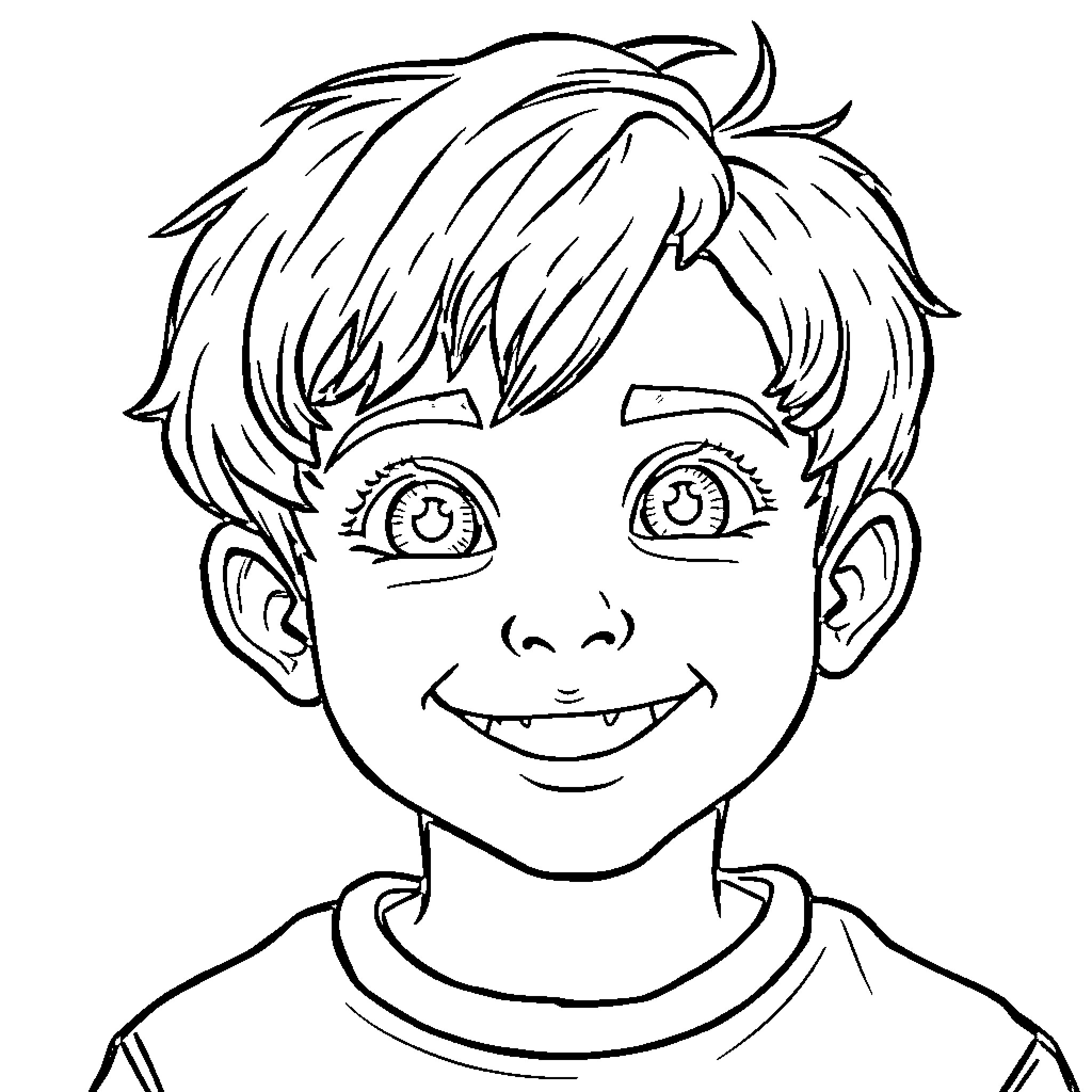 Caleb's Cheerful Expression Coloring Page (free black-and-white line drawing printable PDF for all, from beginners to advanced learners, including children, teens, adults, and seniors)