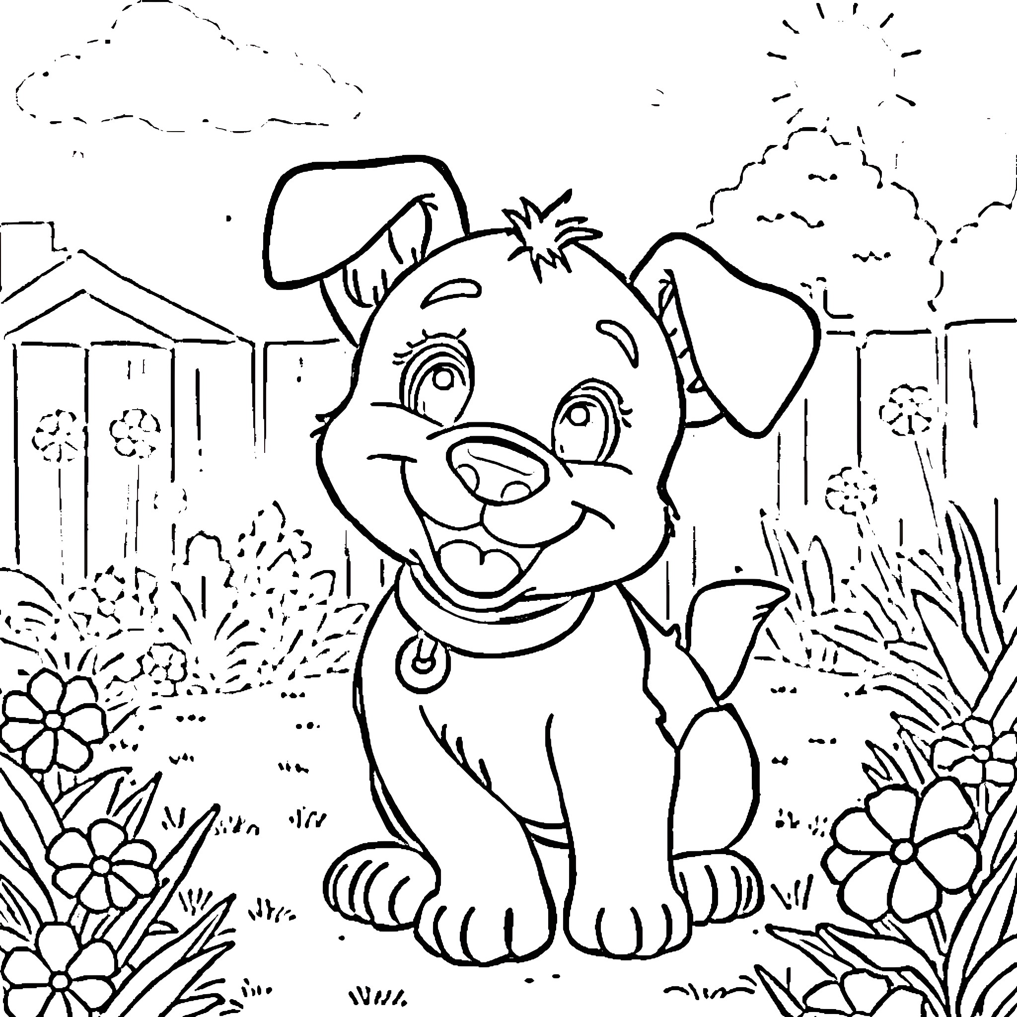 Bluey's Outdoor Adventure Coloring Page (free black-and-white line drawing printable PDF for all, from beginners to advanced learners, including children, teens, adults, and seniors)