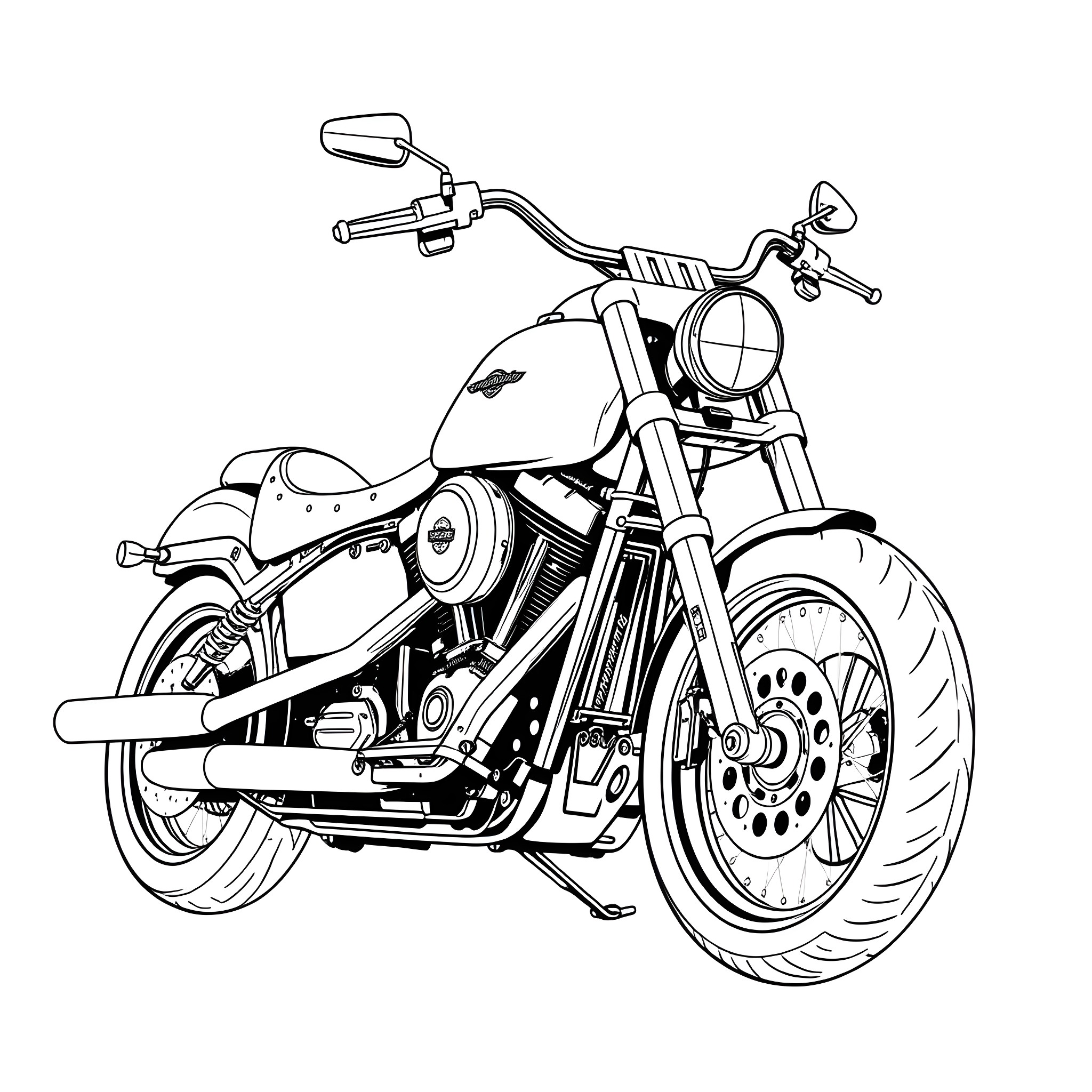 Harley Davidson motorcycle with stylish design Coloring Page (free black-and-white line drawing printable PDF for all, from beginners to advanced learners, including children, teens, adults, and seniors)