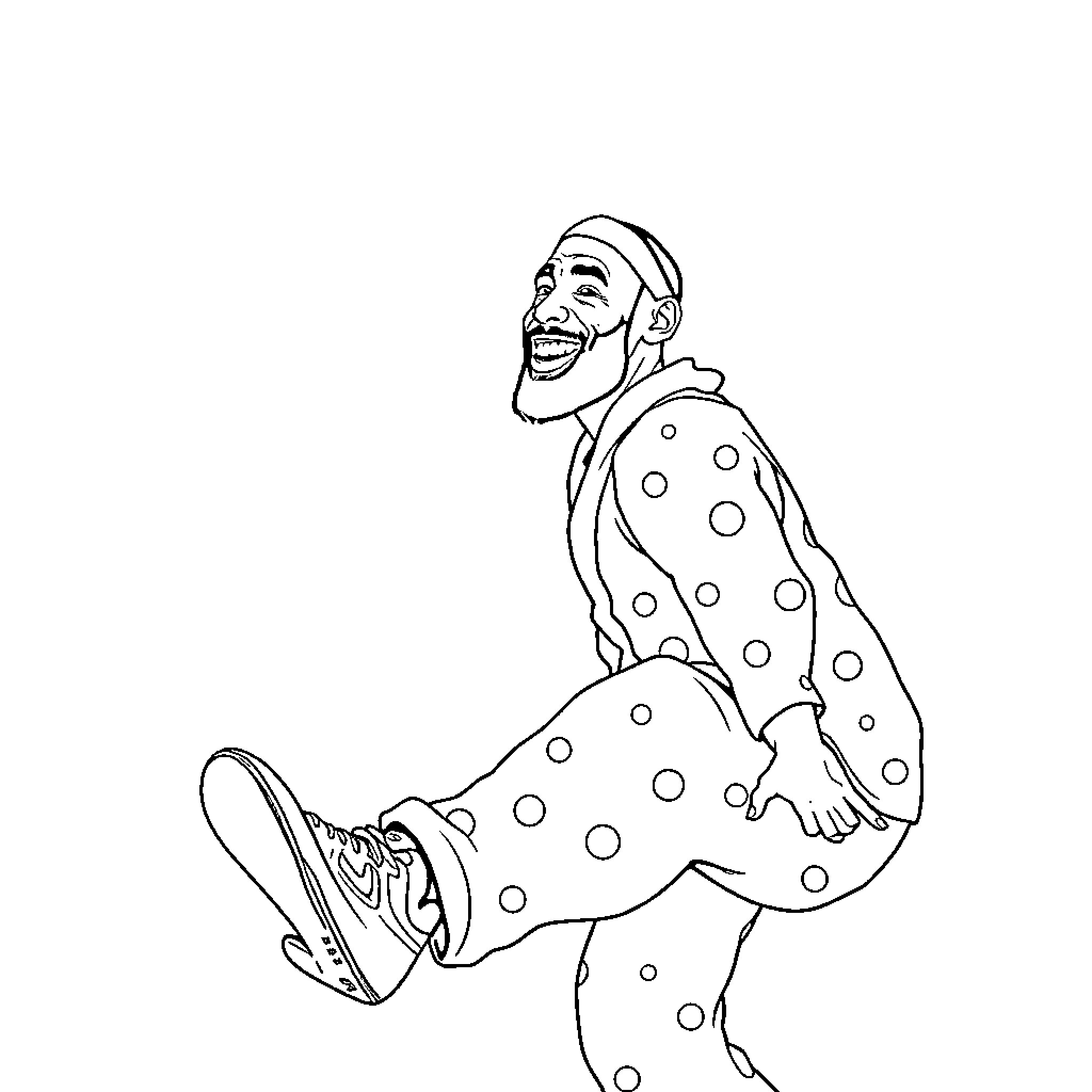 LeBron James in a polka dot outfit Coloring Page (free black-and-white line drawing printable PDF for all, from beginners to advanced learners, including children, teens, adults, and seniors)