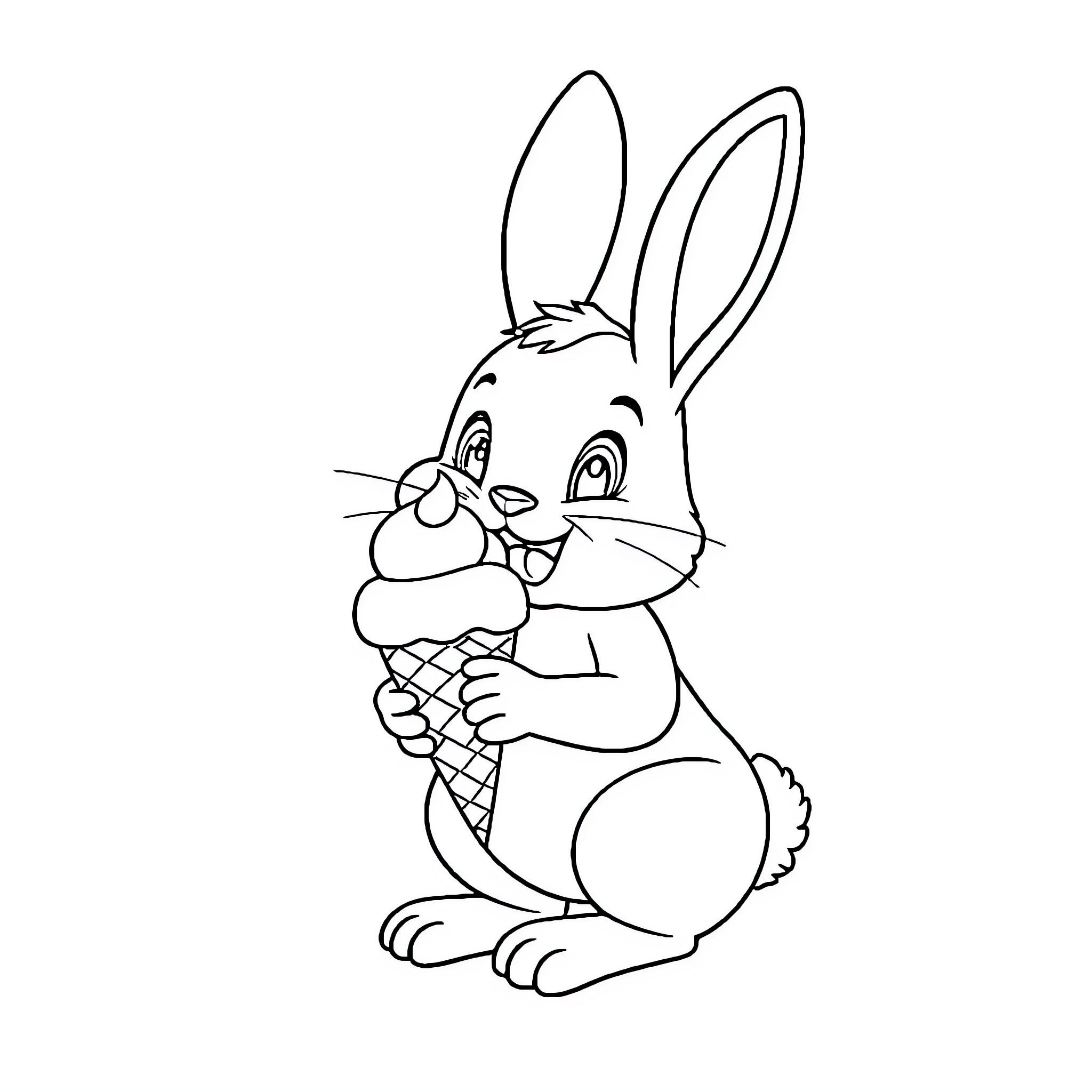 Bunny enjoying a tasty ice cream treat Coloring Page (free black-and-white line drawing printable PDF for all, from beginners to advanced learners, including children, teens, adults, and seniors)