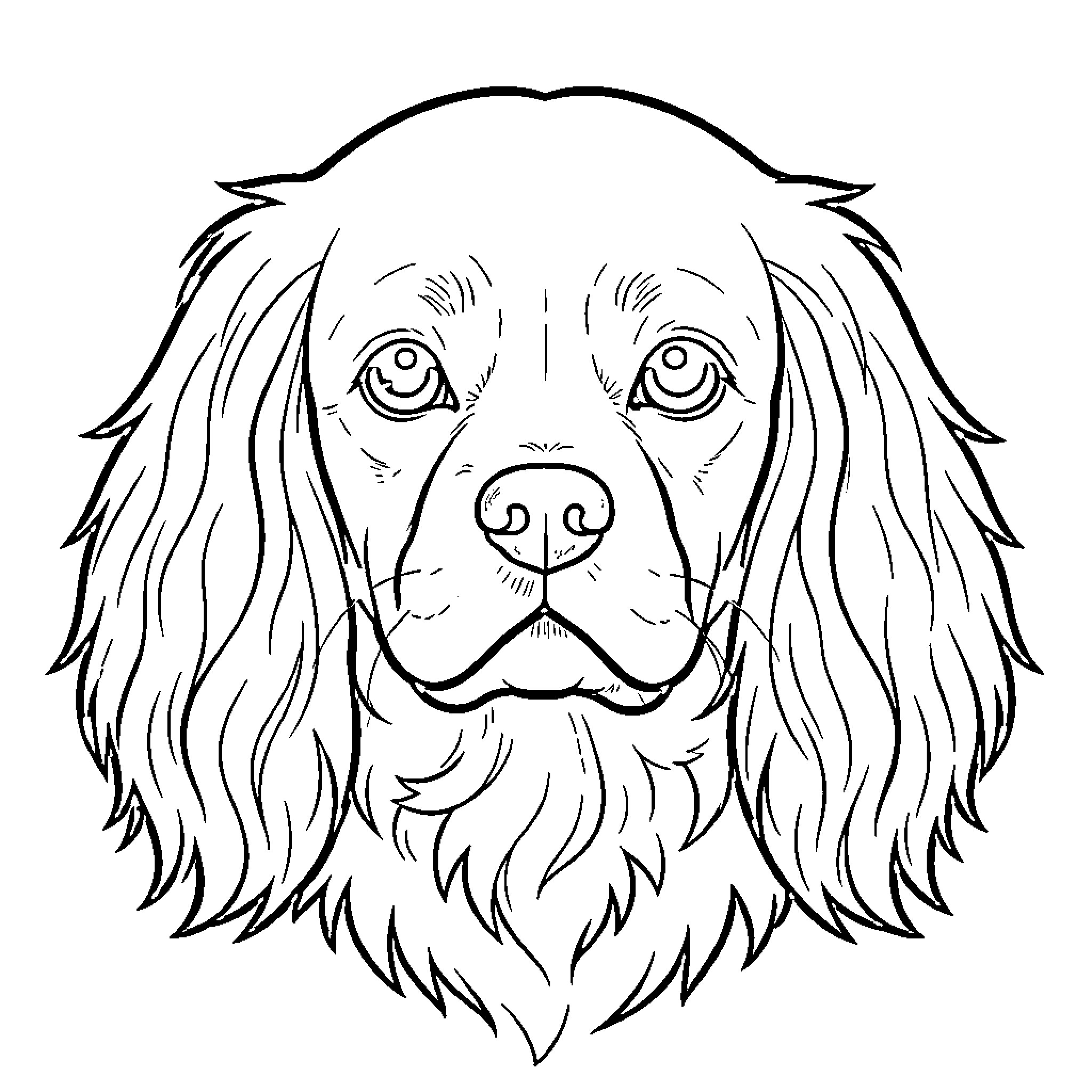 King Charles Cavalier looking forward with a calm expression Coloring Page (free black-and-white line drawing printable PDF for all, from beginners to advanced learners, including children, teens, adults, and seniors)