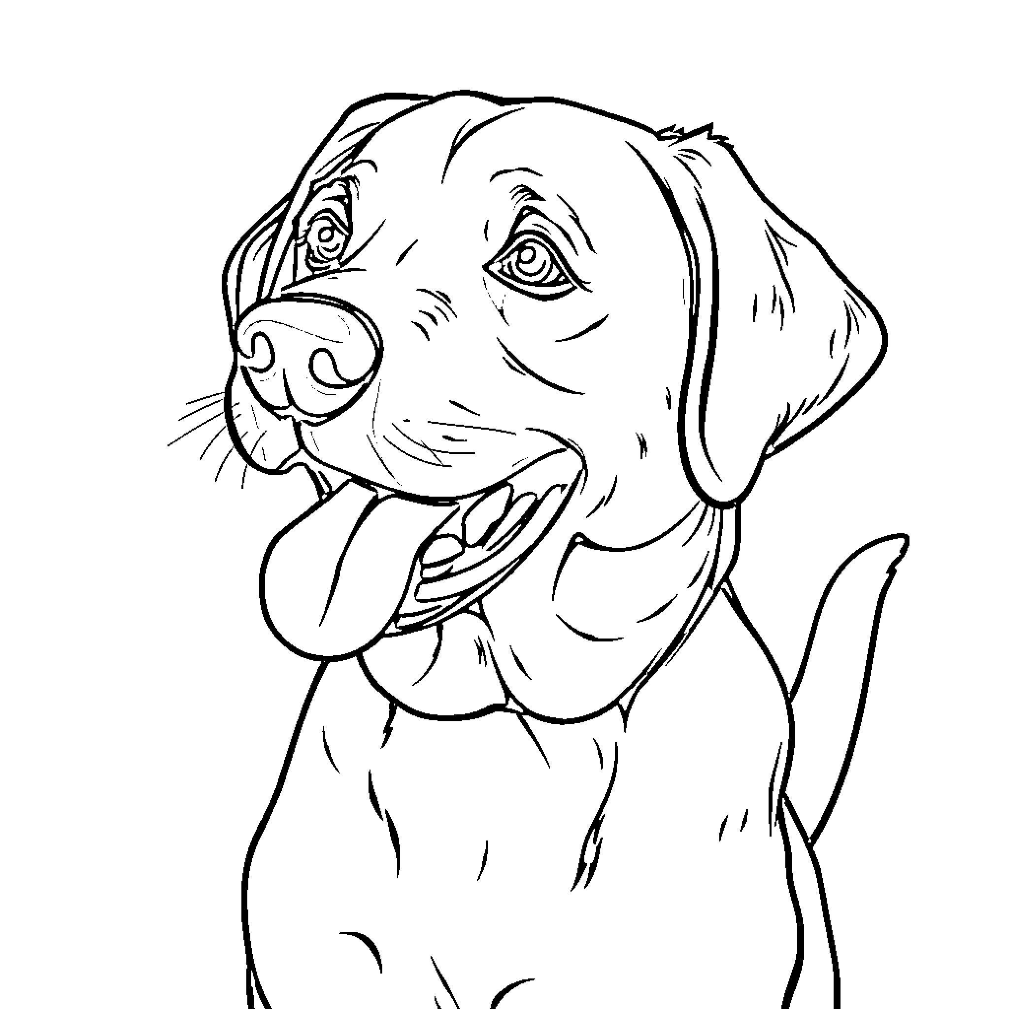 Labrador pup with happy expression Coloring Page (free black-and-white line drawing printable PDF for all, from beginners to advanced learners, including children, teens, adults, and seniors)