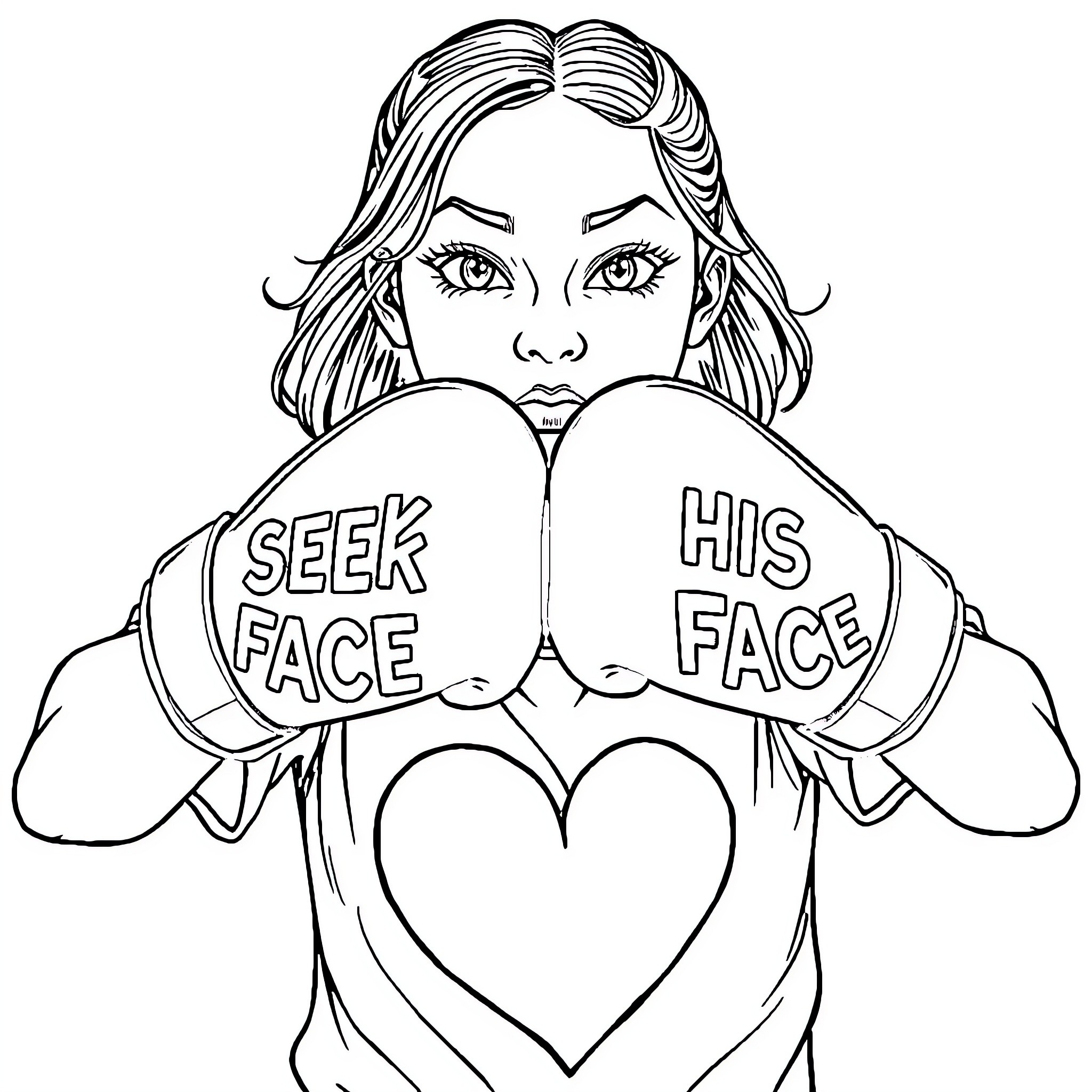 Girl with determination and self-confidence Coloring Page (free black-and-white line drawing printable PDF for all, from beginners to advanced learners, including children, teens, adults, and seniors)