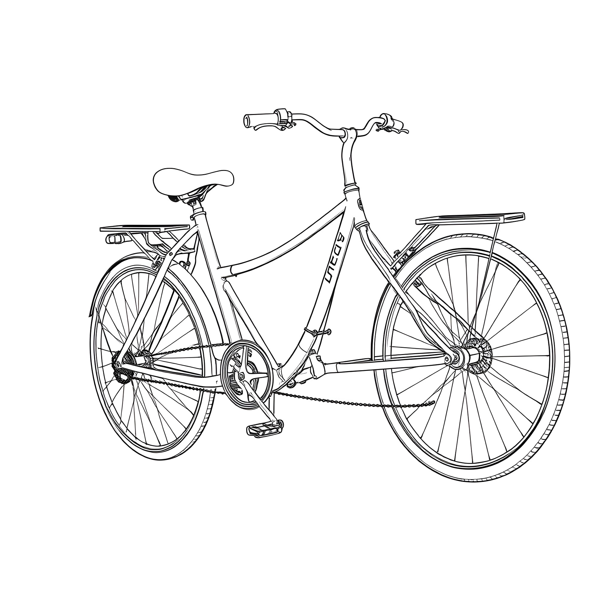 Tadpole riding a classic bicycle on a sunny day Coloring Page (free black-and-white line drawing printable PDF for all, from beginners to advanced learners, including children, teens, adults, and seniors)