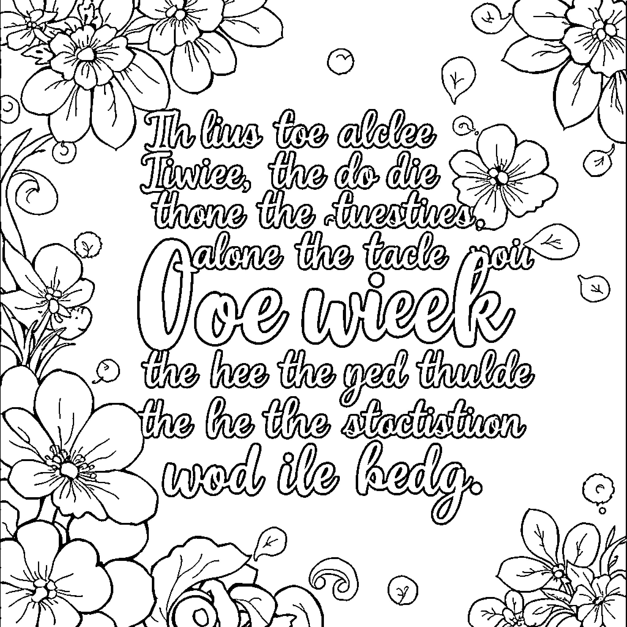 Bible verse with floral decorations Coloring Page (free black-and-white line drawing printable PDF for all, from beginners to advanced learners, including children, teens, adults, and seniors)