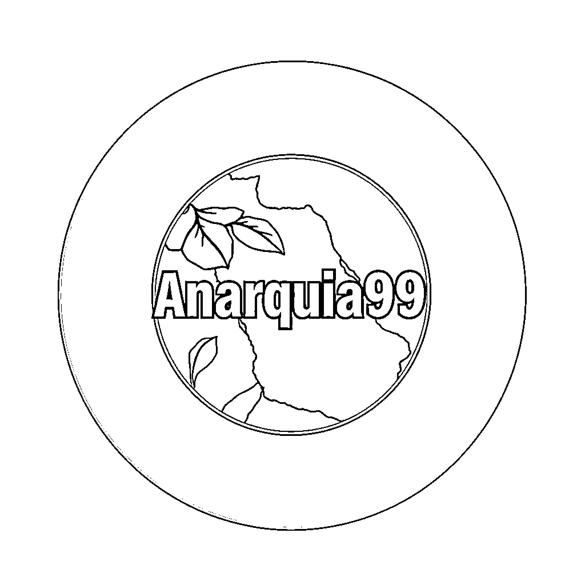 Anarquia99 logo with nature elements Coloring Page (free black-and-white line drawing printable PDF for all, from beginners to advanced learners, including children, teens, adults, and seniors)