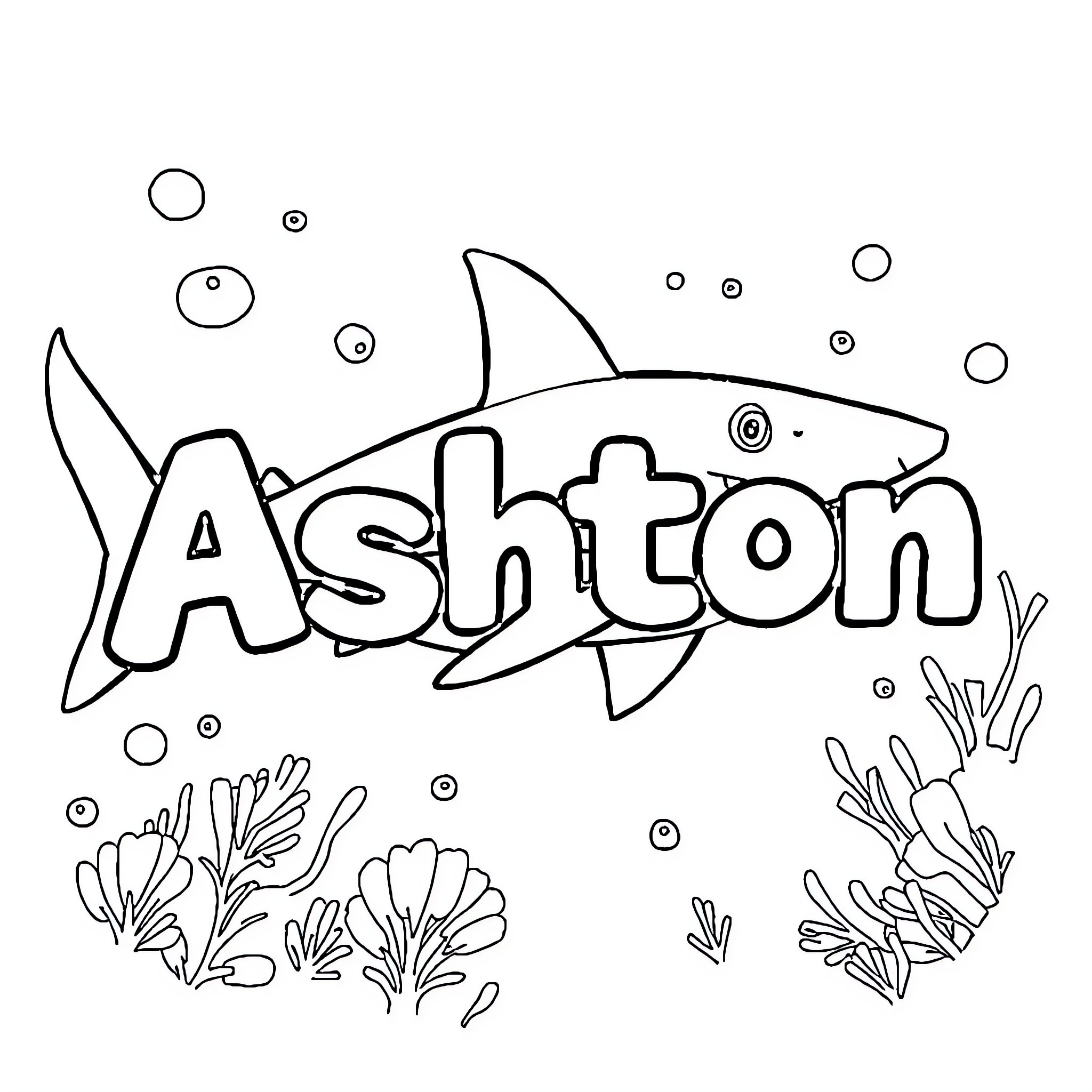 Shark swimming among colorful coral reefs Coloring Page (free black-and-white line drawing printable PDF for all, from beginners to advanced learners, including children, teens, adults, and seniors)