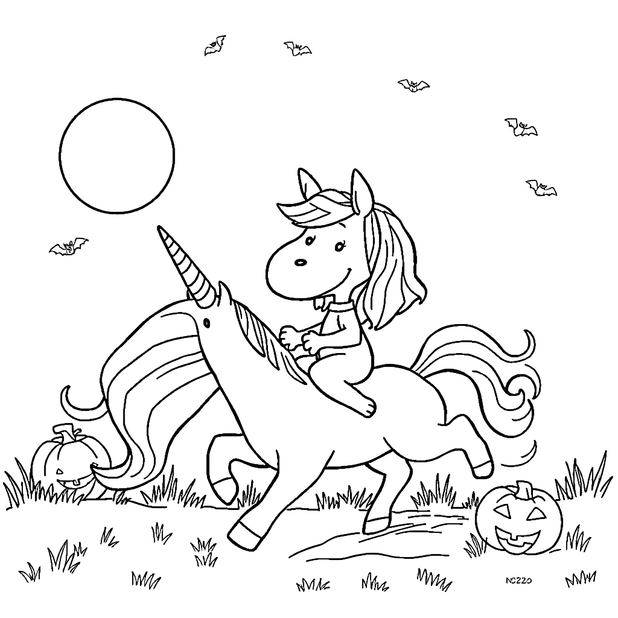 Unicorn frolicking in enchanted meadow Coloring Page (free black-and-white line drawing printable PDF for all, from beginners to advanced learners, including children, teens, adults, and seniors)
