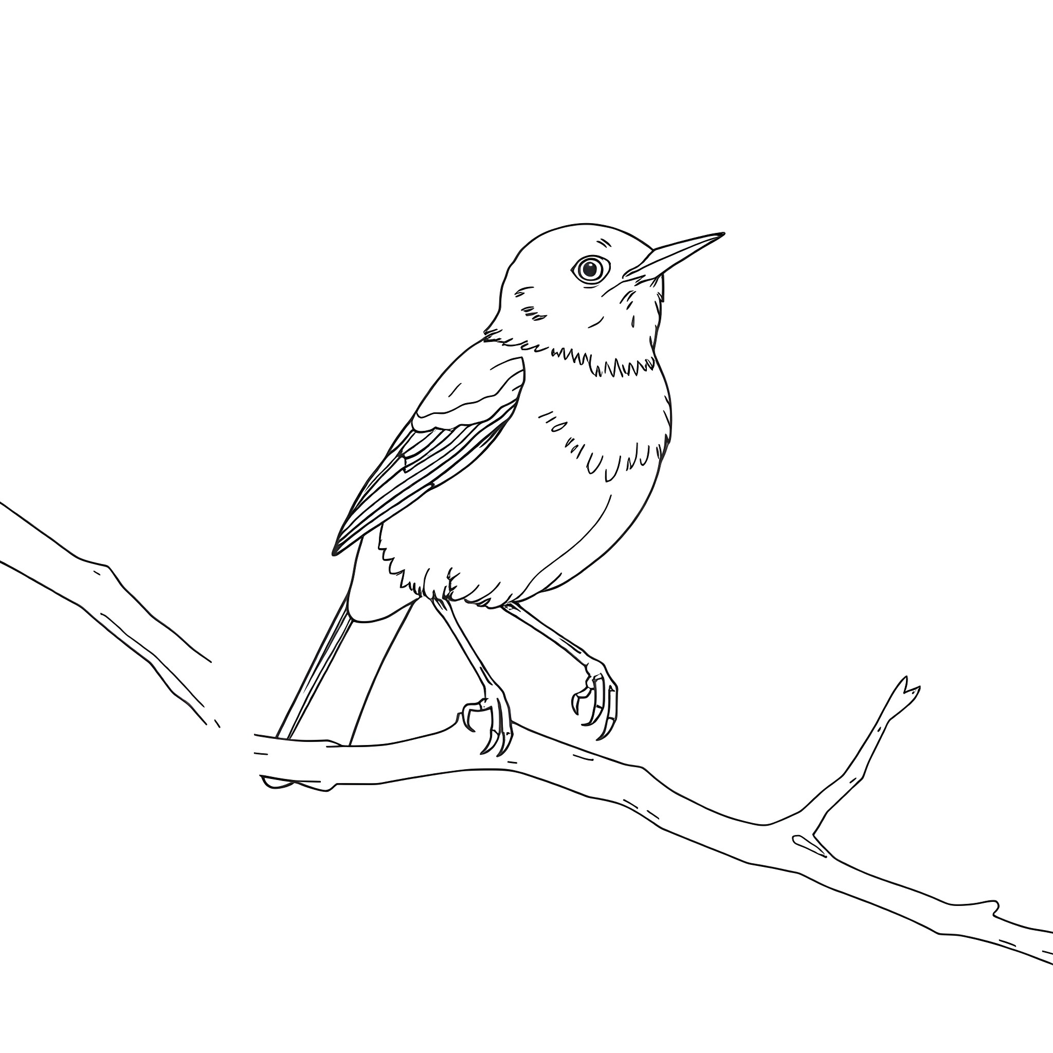 Honeycreeper perched on branch Coloring Page (free black-and-white line drawing printable PDF for all, from beginners to advanced learners, including children, teens, adults, and seniors)