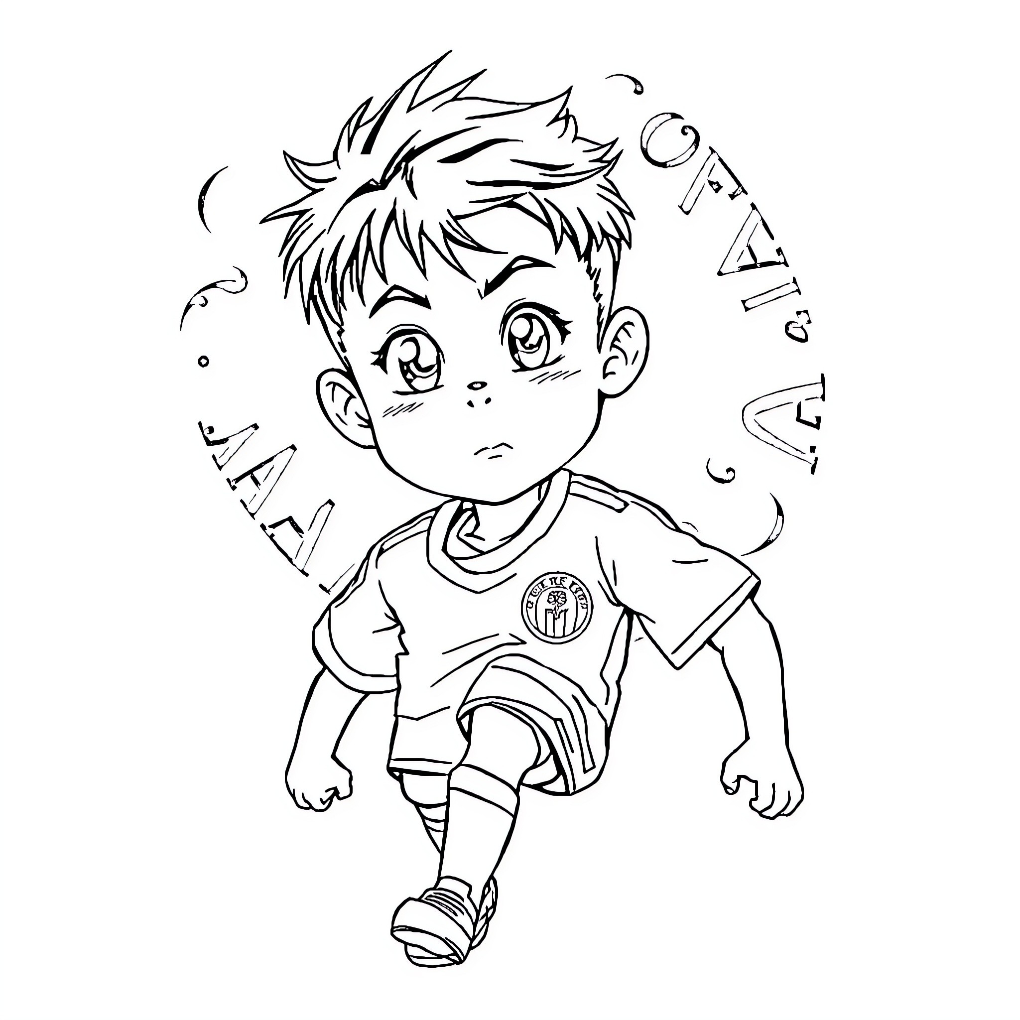 Isagi Yoichi playing soccer enthusiastically Coloring Page (free black-and-white line drawing printable PDF for all, from beginners to advanced learners, including children, teens, adults, and seniors)