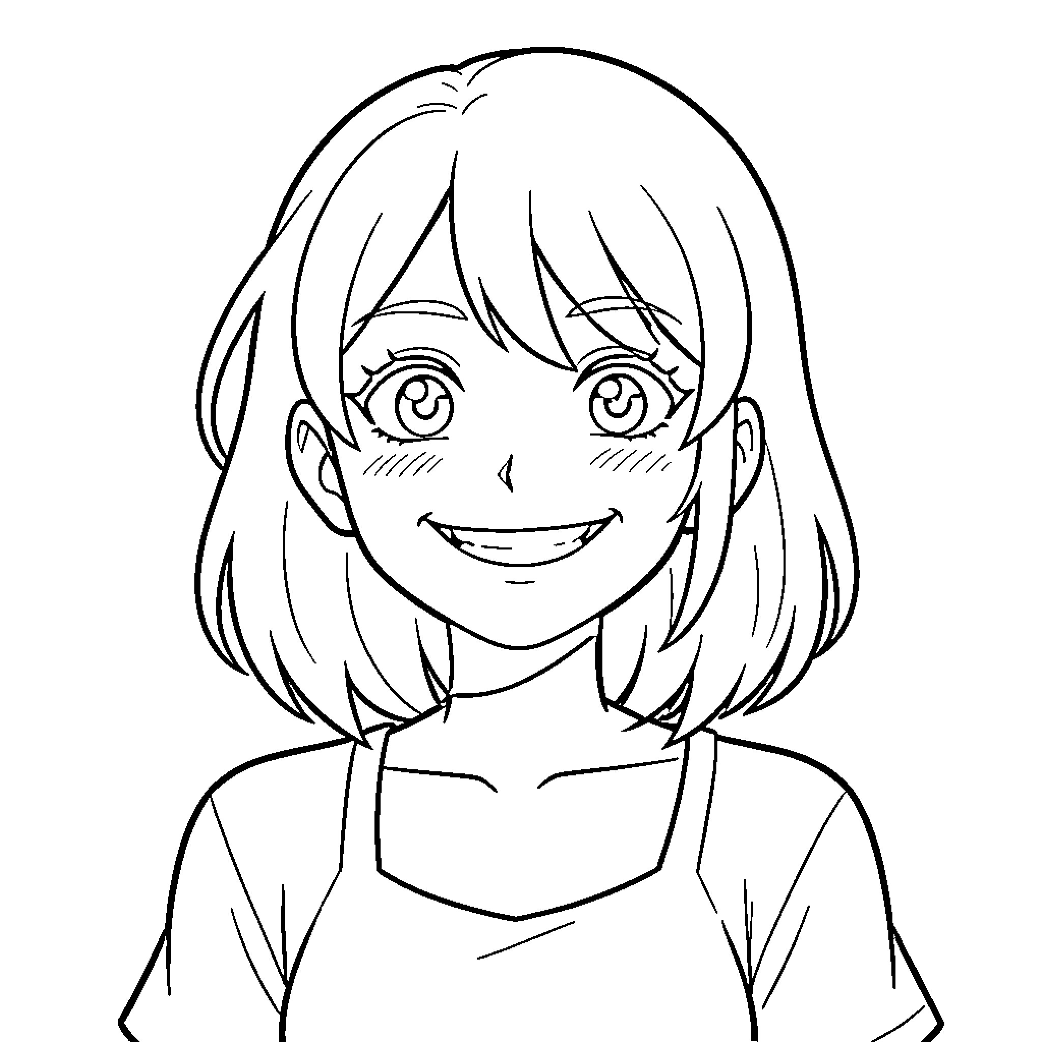 Ana Forger smiling brightly with a happy expression Coloring Page (free black-and-white line drawing printable PDF for all, from beginners to advanced learners, including children, teens, adults, and seniors)