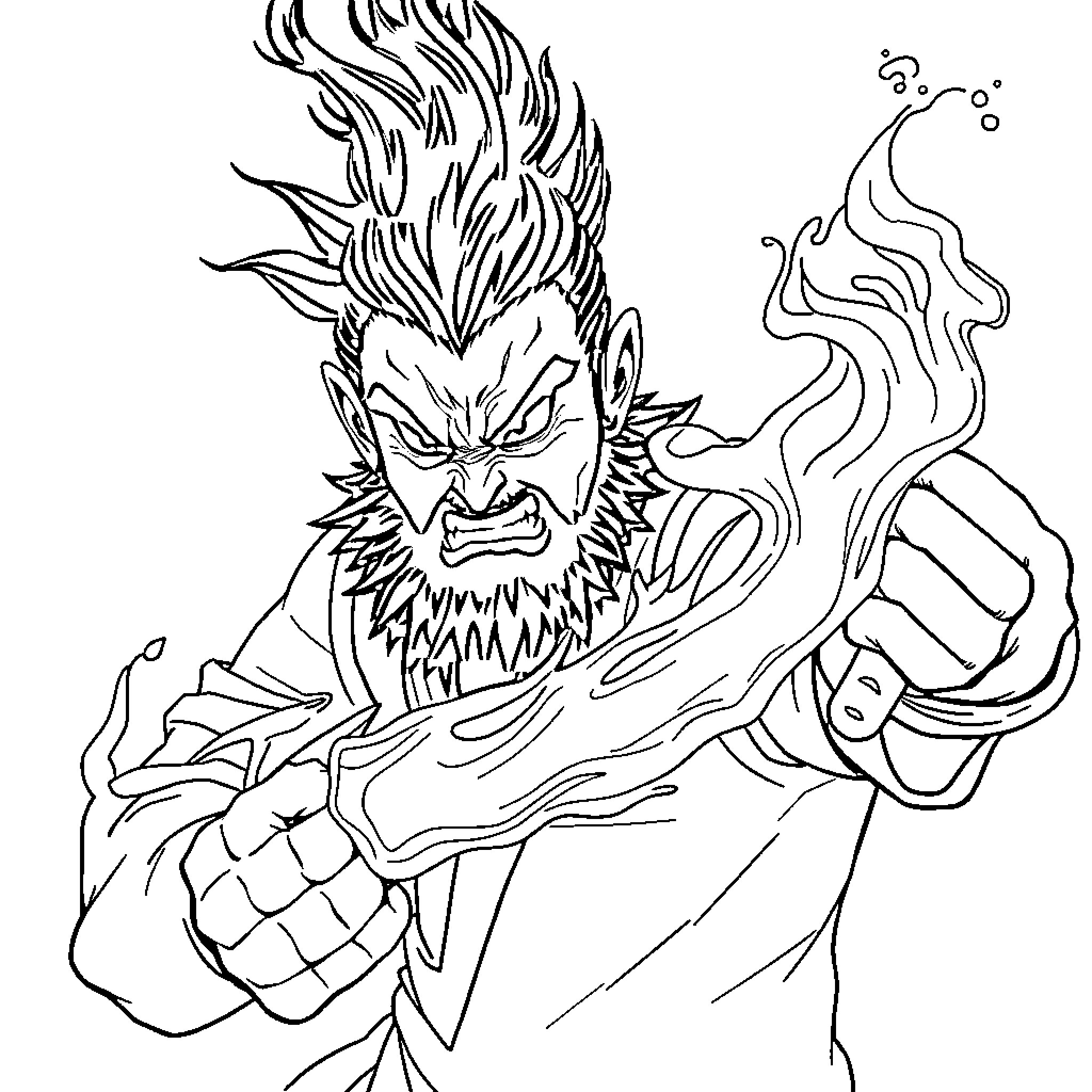 Tanjiro in Fierce Battle with Powerful Adversary Coloring Page (free black-and-white line drawing printable PDF for all, from beginners to advanced learners, including children, teens, adults, and seniors)