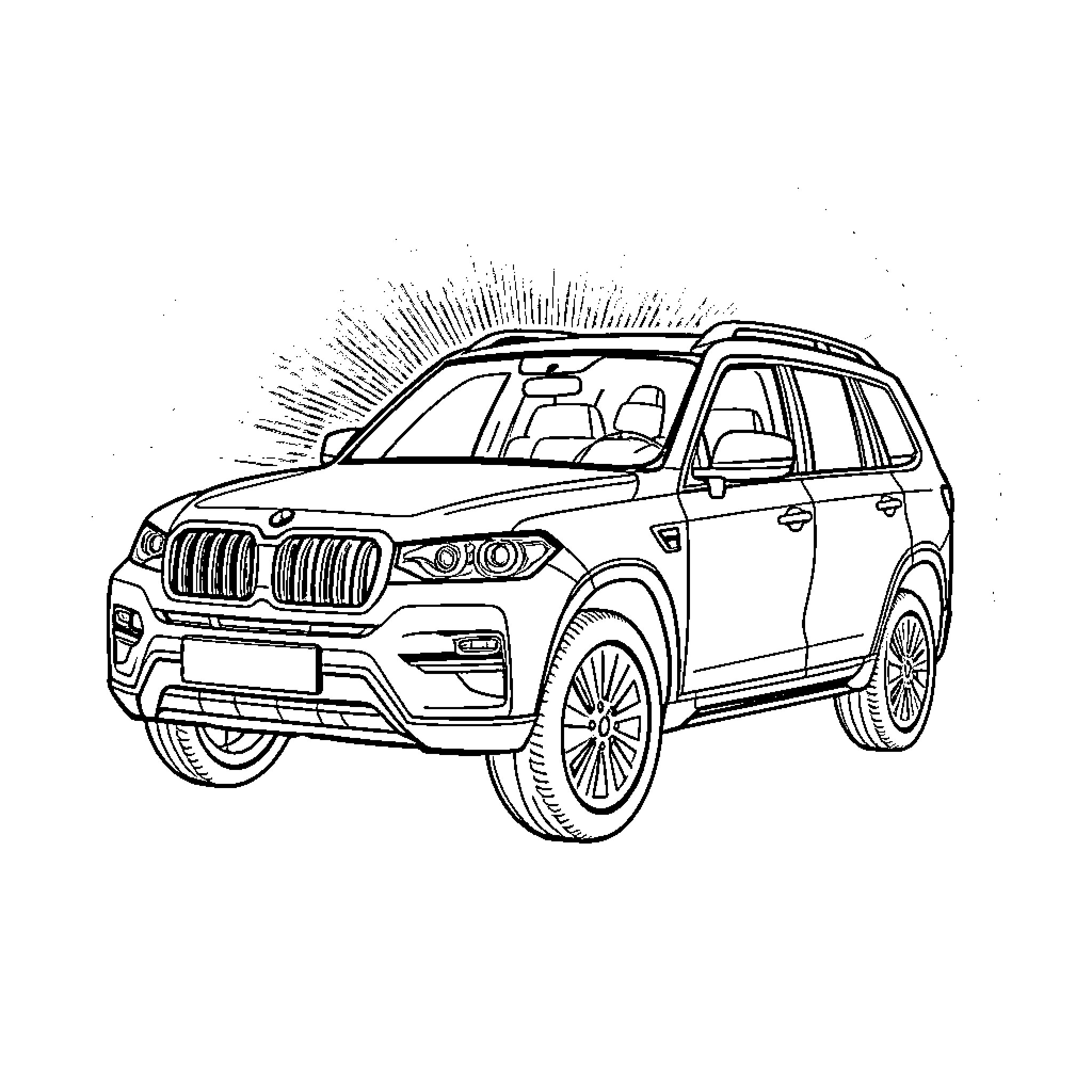 Gold SUV cruising along the road Coloring Page (free black-and-white line drawing printable PDF for all, from beginners to advanced learners, including children, teens, adults, and seniors)