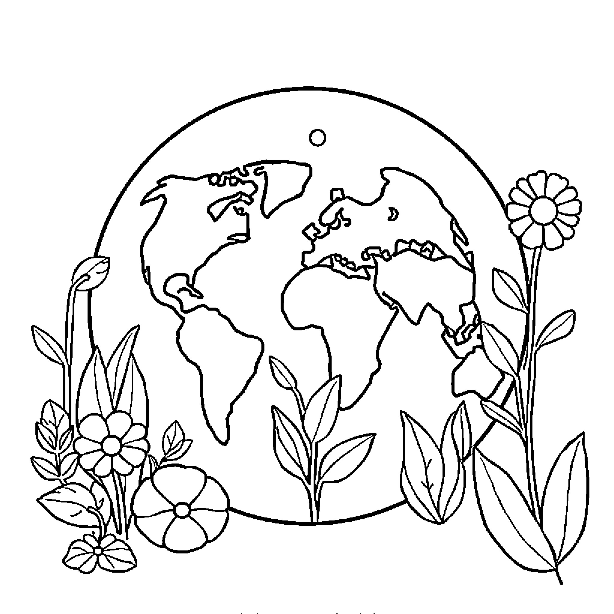 Branding Global Environment with Floral Motifs Coloring Page (free black-and-white line drawing printable PDF for all, from beginners to advanced learners, including children, teens, adults, and seniors)