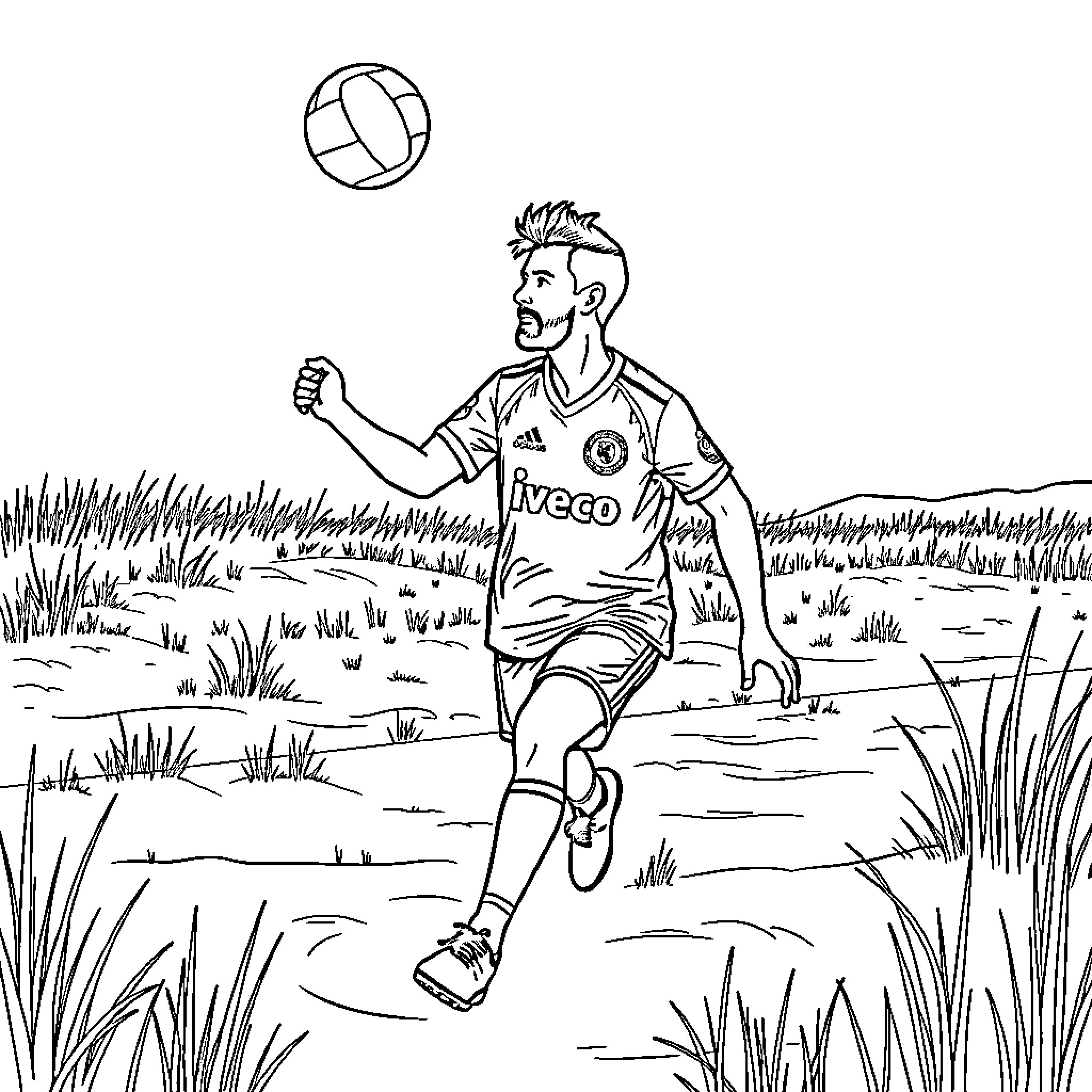Thomas Hümmer playing soccer on the field Coloring Page (free black-and-white line drawing printable PDF for all, from beginners to advanced learners, including children, teens, adults, and seniors)