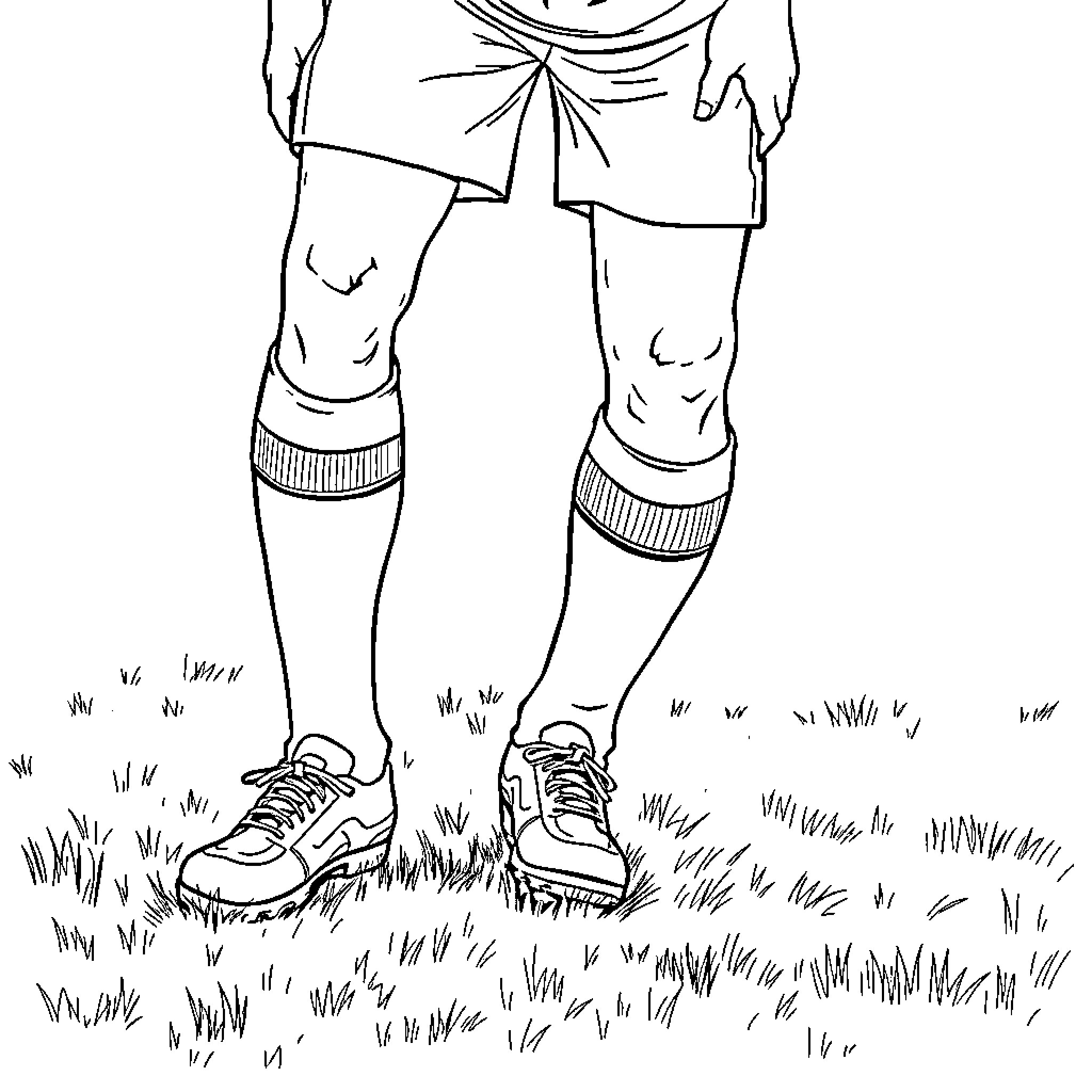 Soccer Player Running on Grassy Field Coloring Page (free black-and-white line drawing printable PDF for all, from beginners to advanced learners, including children, teens, adults, and seniors)