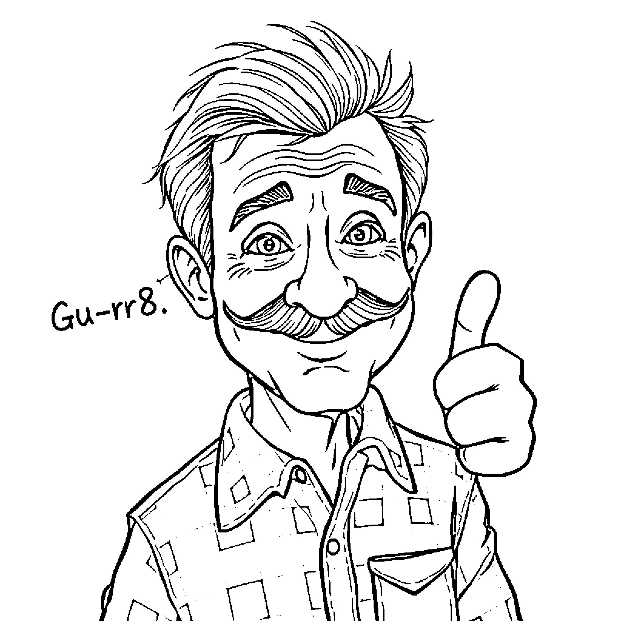 Man with expressive face and thumbs up gesture Coloring Page (free black-and-white line drawing printable PDF for all, from beginners to advanced learners, including children, teens, adults, and seniors)