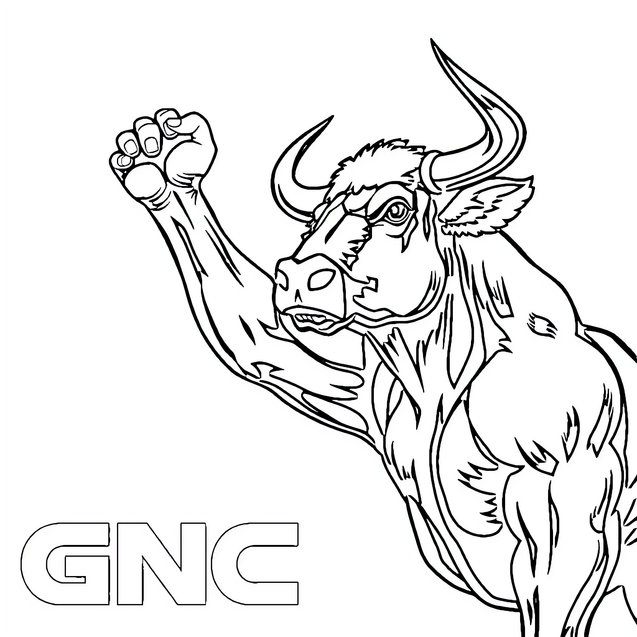 Bull roaring with clenched fist Coloring Page (free black-and-white line drawing printable PDF for all, from beginners to advanced learners, including children, teens, adults, and seniors)