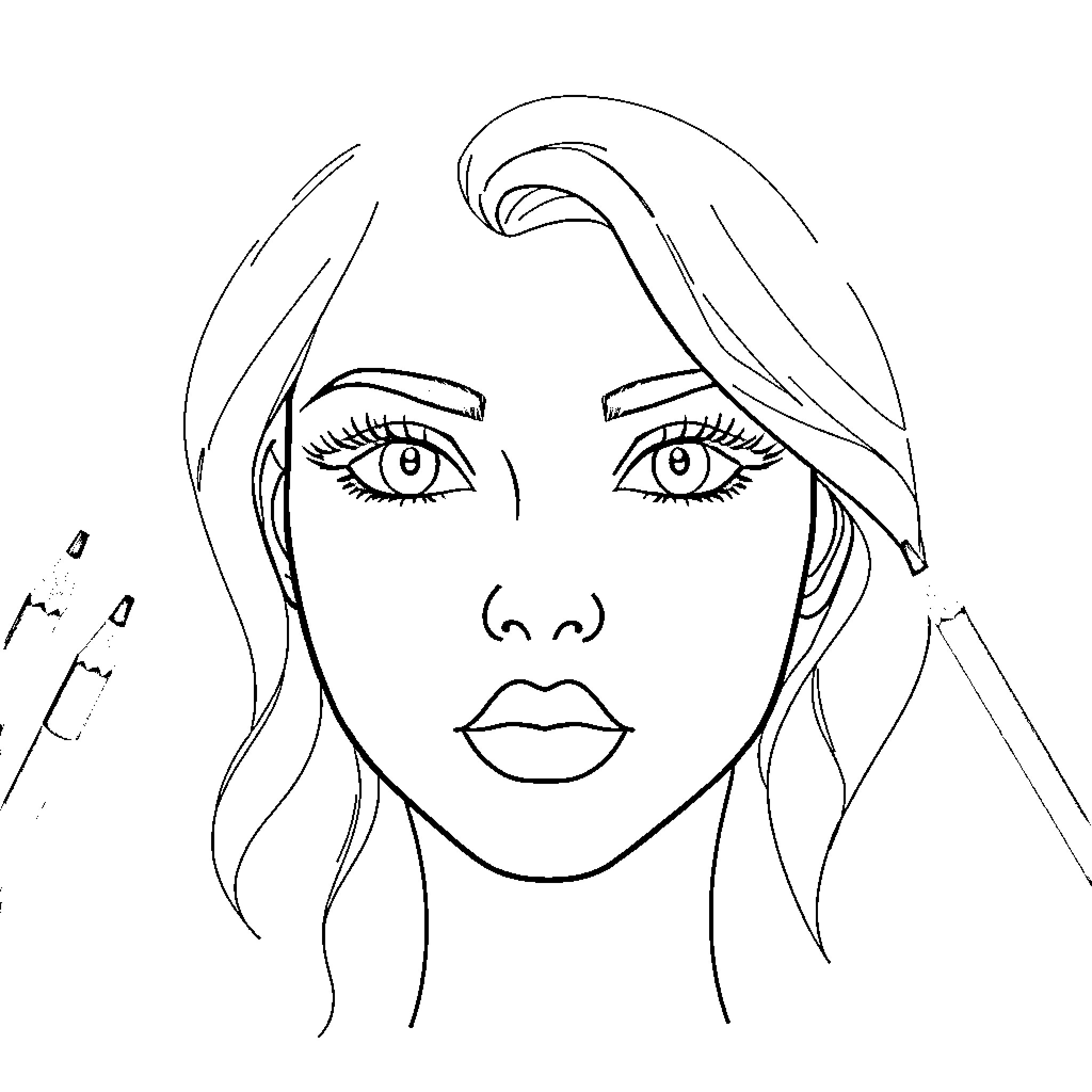 Face of a thoughtful woman with long hair Coloring Page (free black-and-white line drawing printable PDF for all, from beginners to advanced learners, including children, teens, adults, and seniors)