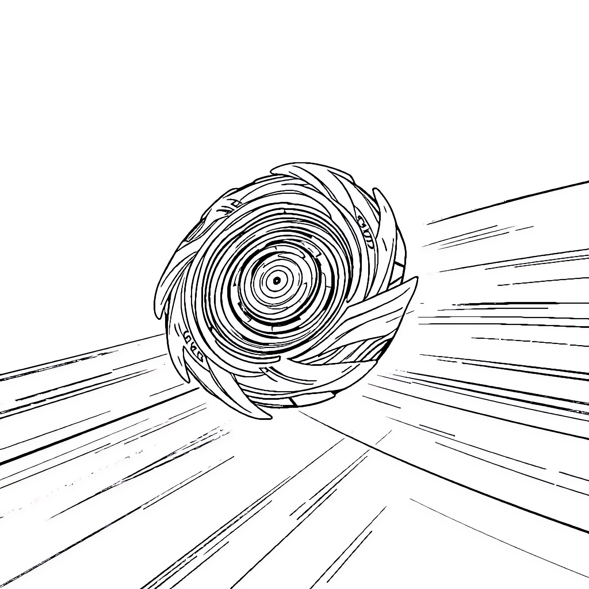 Beyblade spinning with dynamic energy Coloring Page (free black-and-white line drawing printable PDF for all, from beginners to advanced learners, including children, teens, adults, and seniors)