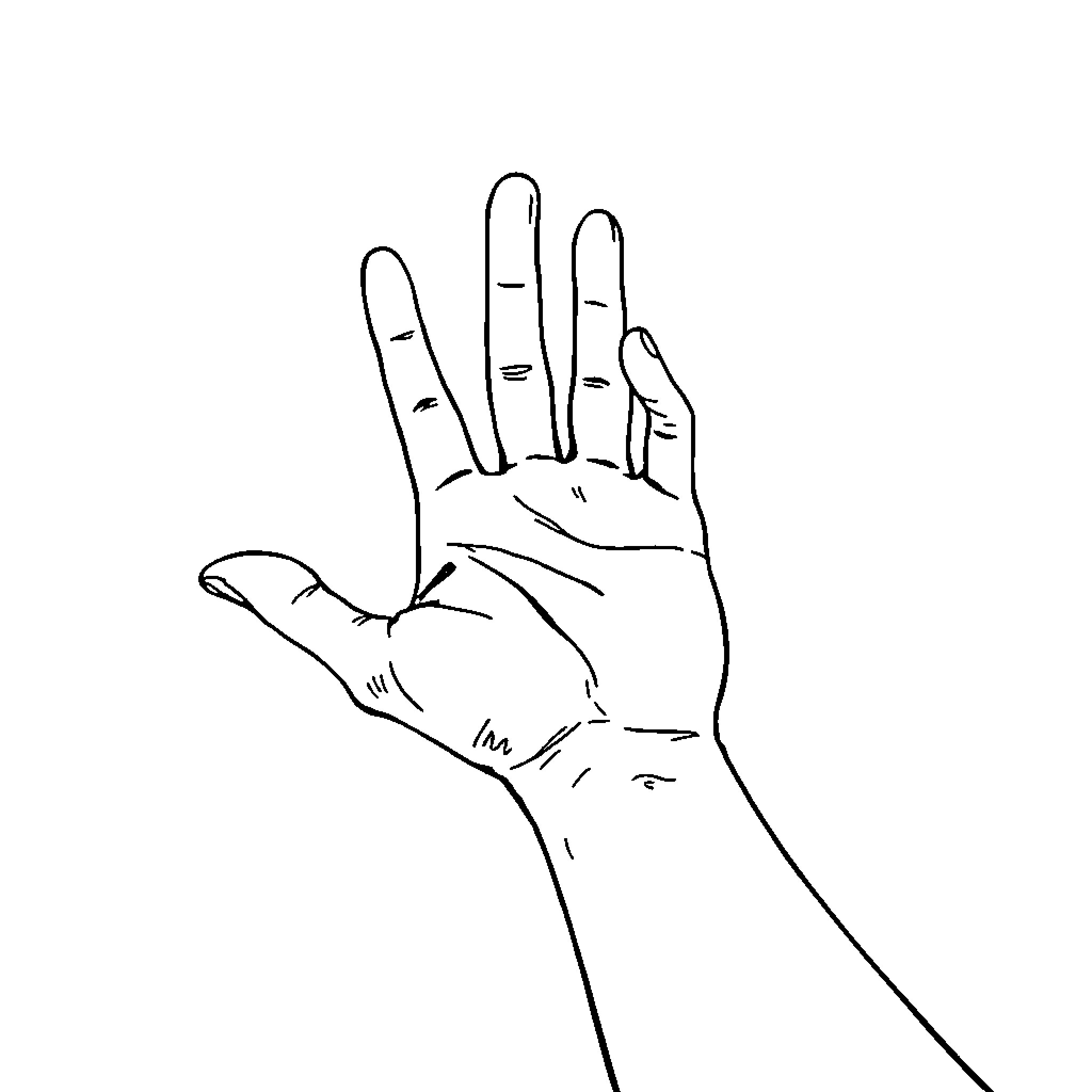 Hand gesture expressing stoppage or refusal Coloring Page (free black-and-white line drawing printable PDF for all, from beginners to advanced learners, including children, teens, adults, and seniors)
