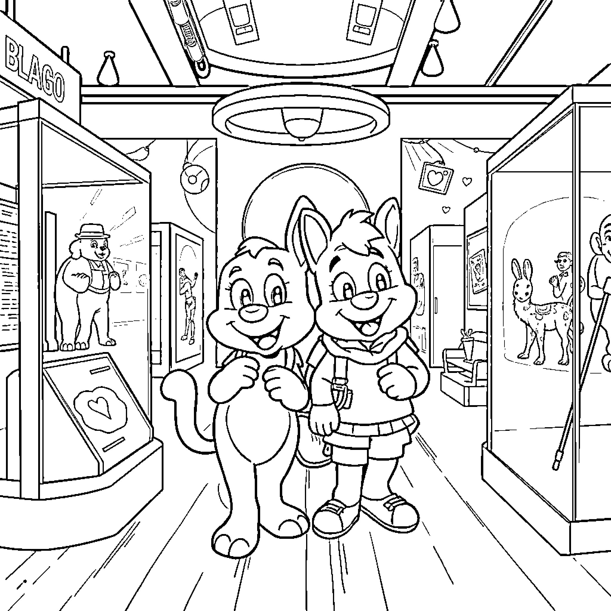Bluey and friends exploring a museum Coloring Page (free black-and-white line drawing printable PDF for all, from beginners to advanced learners, including children, teens, adults, and seniors)