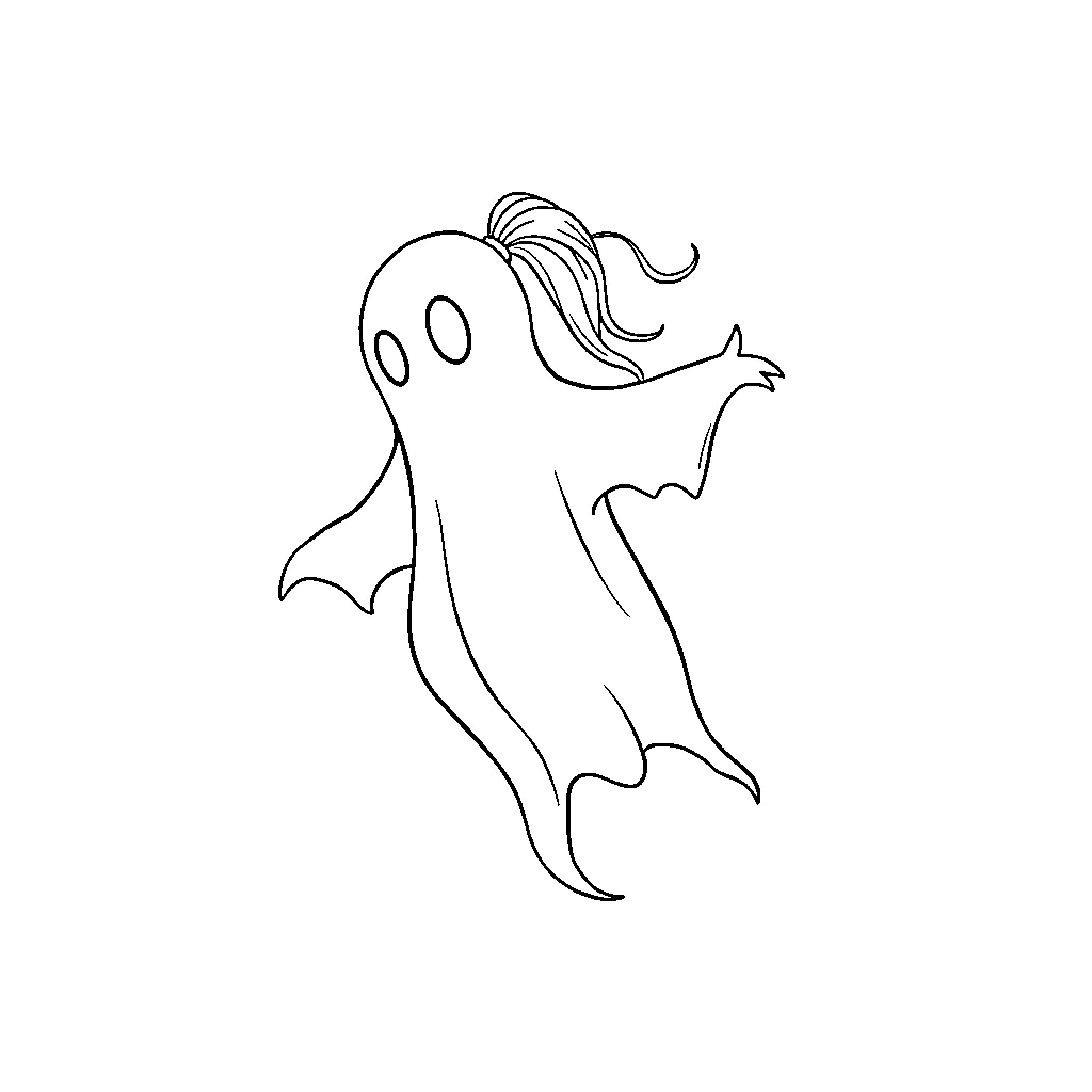 Ghost dancing playfully in the air Coloring Page (free black-and-white line drawing printable PDF for all, from beginners to advanced learners, including children, teens, adults, and seniors)