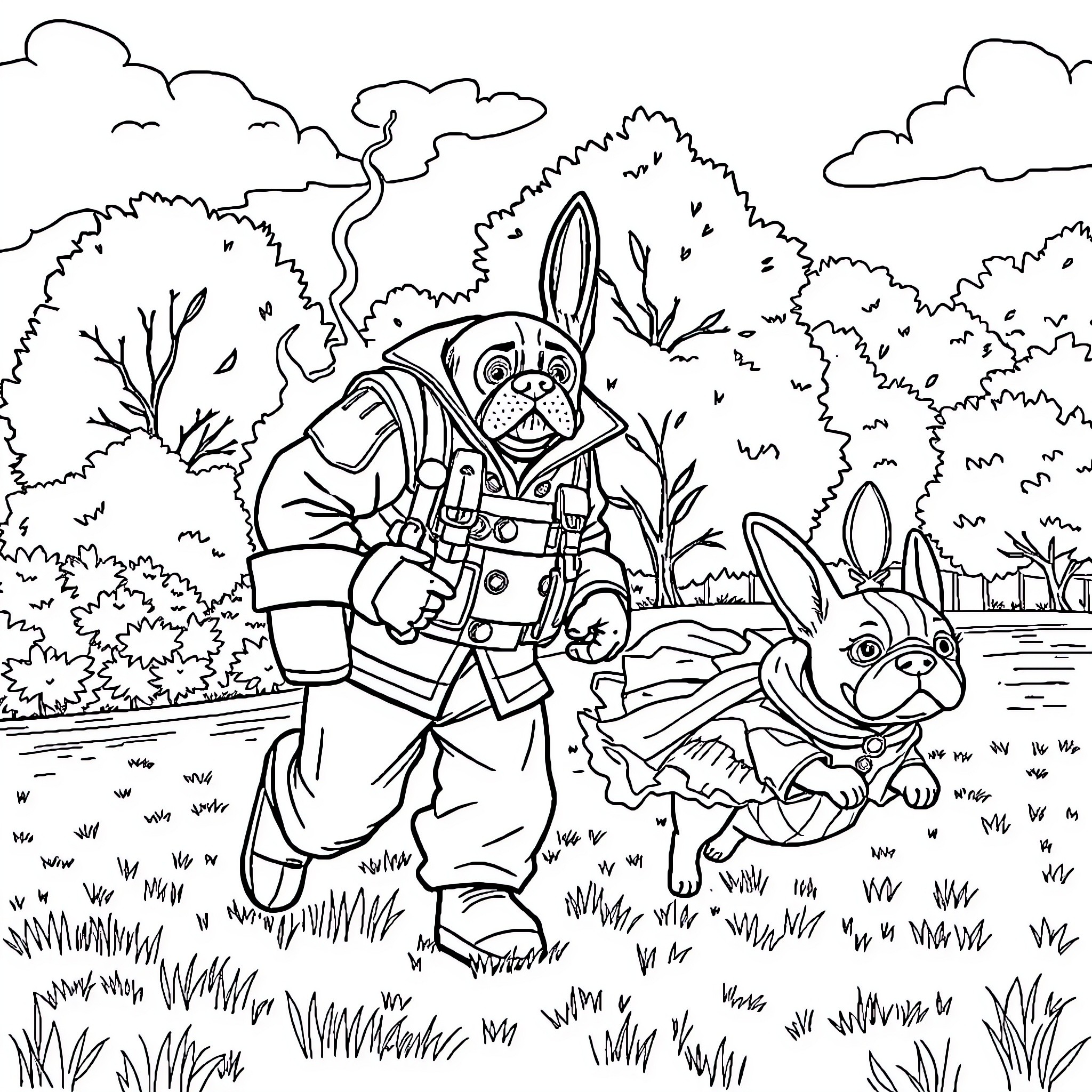 Firefighter rescues animals from forest fire Coloring Page (free black-and-white line drawing printable PDF for all, from beginners to advanced learners, including children, teens, adults, and seniors)