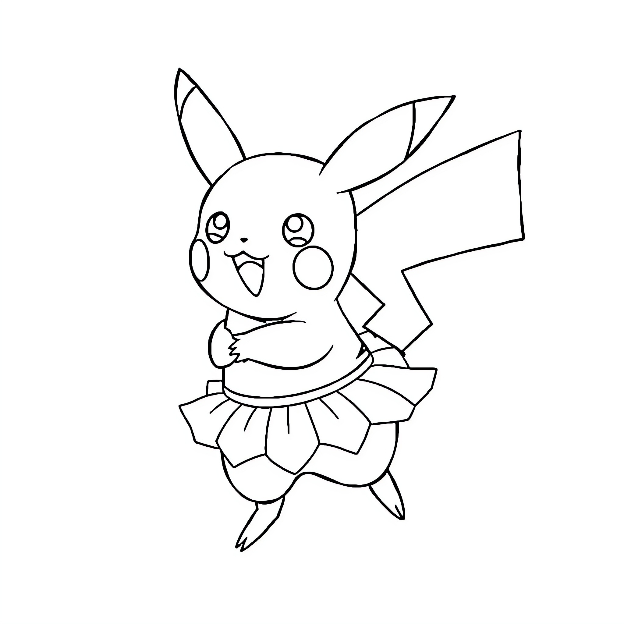 Pikachu in a cute and playful pose Coloring Page (free black-and-white line drawing printable PDF for all, from beginners to advanced learners, including children, teens, adults, and seniors)