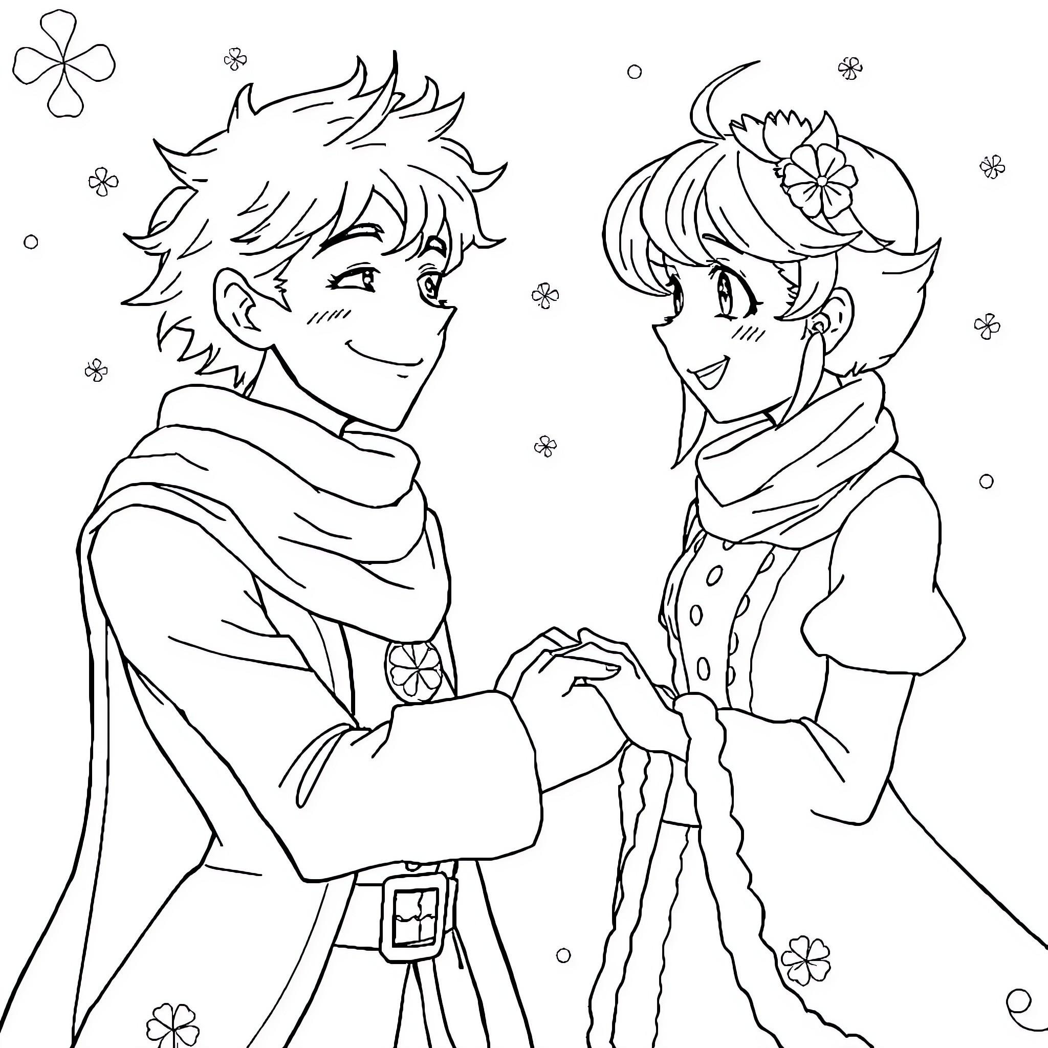 Asta and friends enjoying a winter day Coloring Page (free black-and-white line drawing printable PDF for all, from beginners to advanced learners, including children, teens, adults, and seniors)