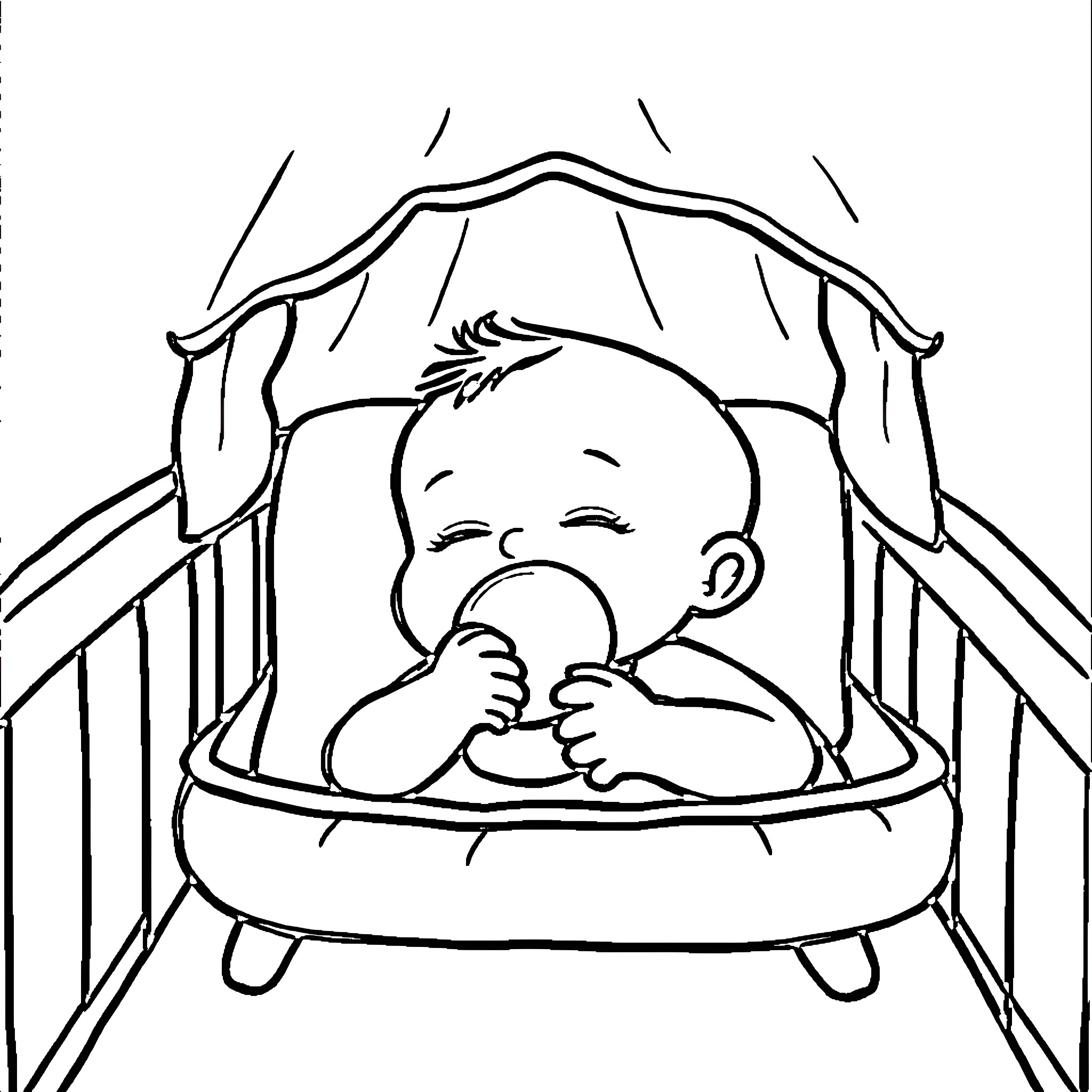 Baby sleeping peacefully in crib Coloring Page (free black-and-white line drawing printable PDF for all, from beginners to advanced learners, including children, teens, adults, and seniors)