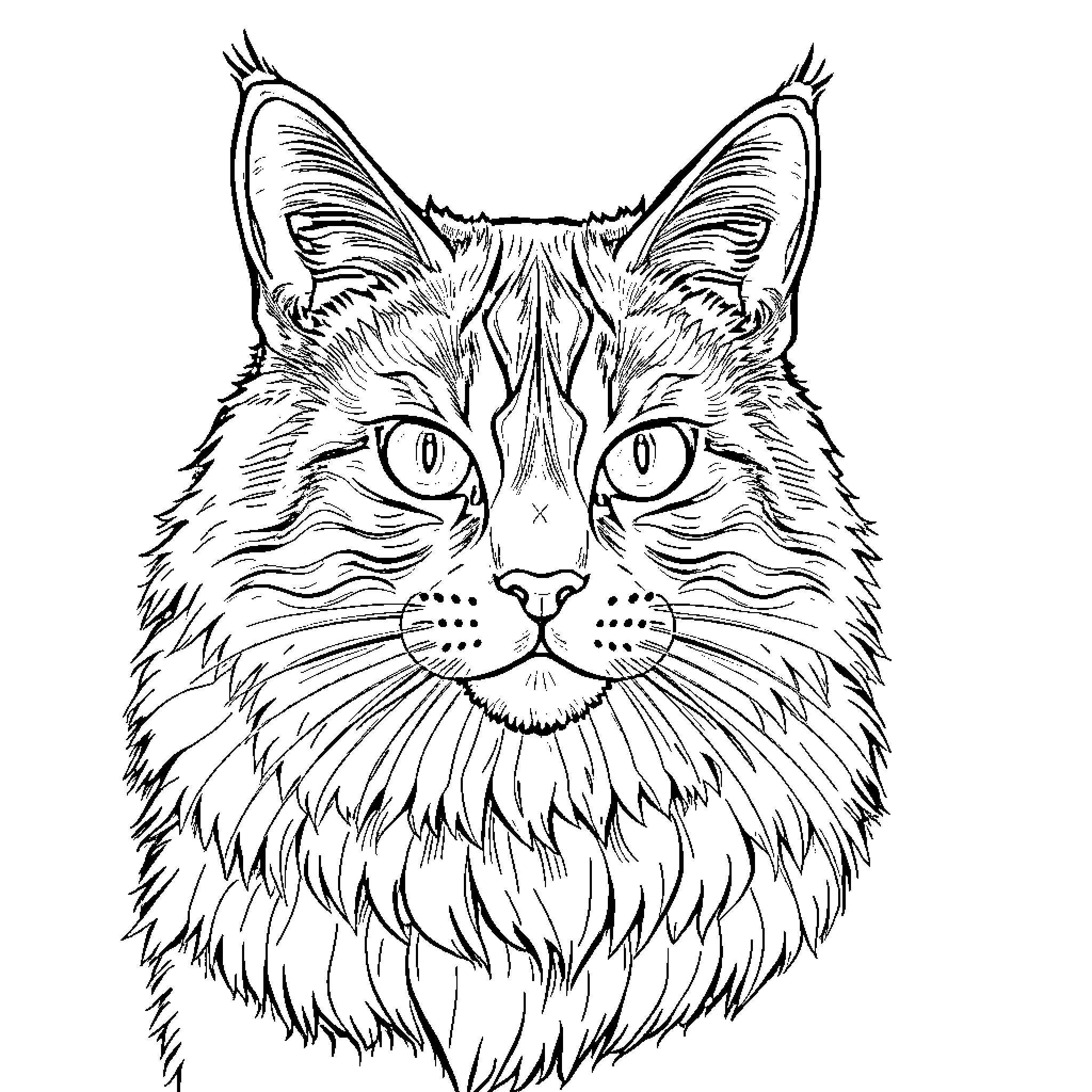 Persian Cat with Expressive Eyes Coloring Page (free black-and-white line drawing printable PDF for all, from beginners to advanced learners, including children, teens, adults, and seniors)