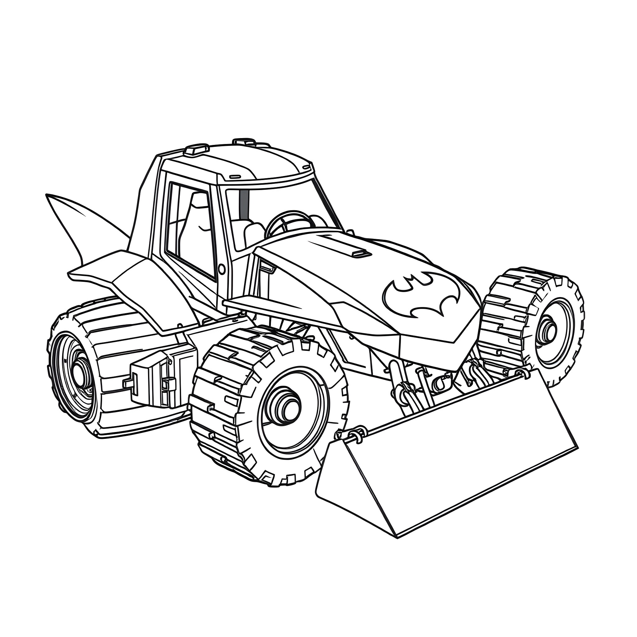 Digger with Unique Markings Operating on Site Coloring Page (free black-and-white line drawing printable PDF for all, from beginners to advanced learners, including children, teens, adults, and seniors)