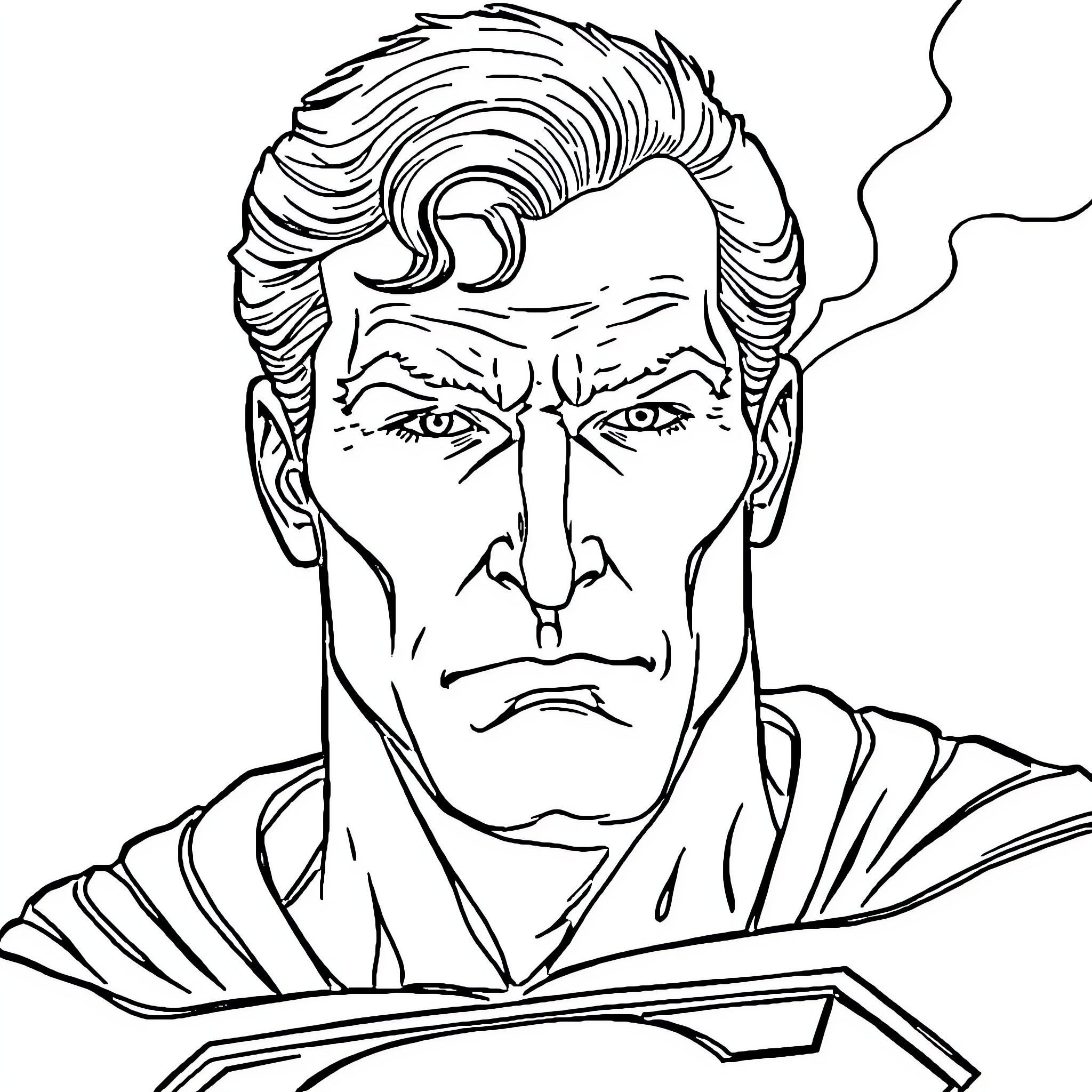 Superman brooding intensely over his plans Coloring Page (free black-and-white line drawing printable PDF for all, from beginners to advanced learners, including children, teens, adults, and seniors)