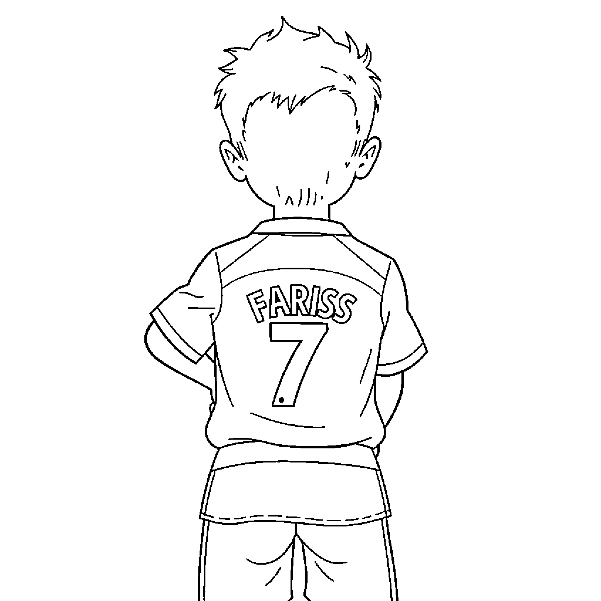 Kid in sports jersey with number 7 Coloring Page (free black-and-white line drawing printable PDF for all, from beginners to advanced learners, including children, teens, adults, and seniors)