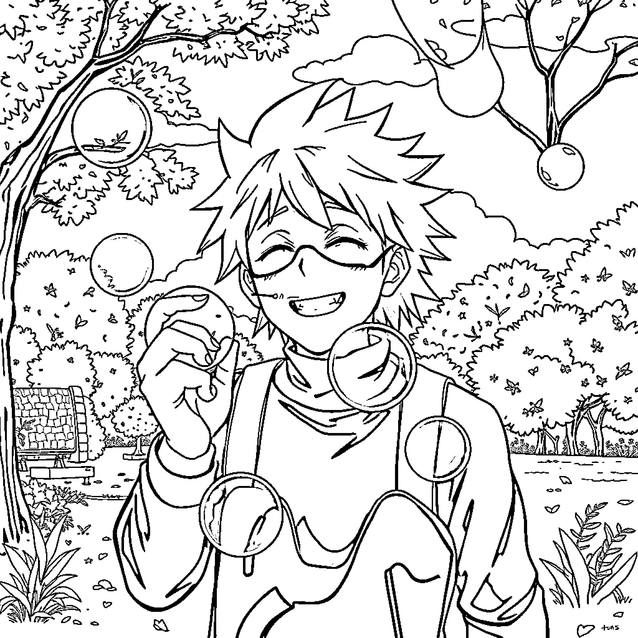 Kakashi enjoying a carefree moment in nature Coloring Page (free black-and-white line drawing printable PDF for all, from beginners to advanced learners, including children, teens, adults, and seniors)
