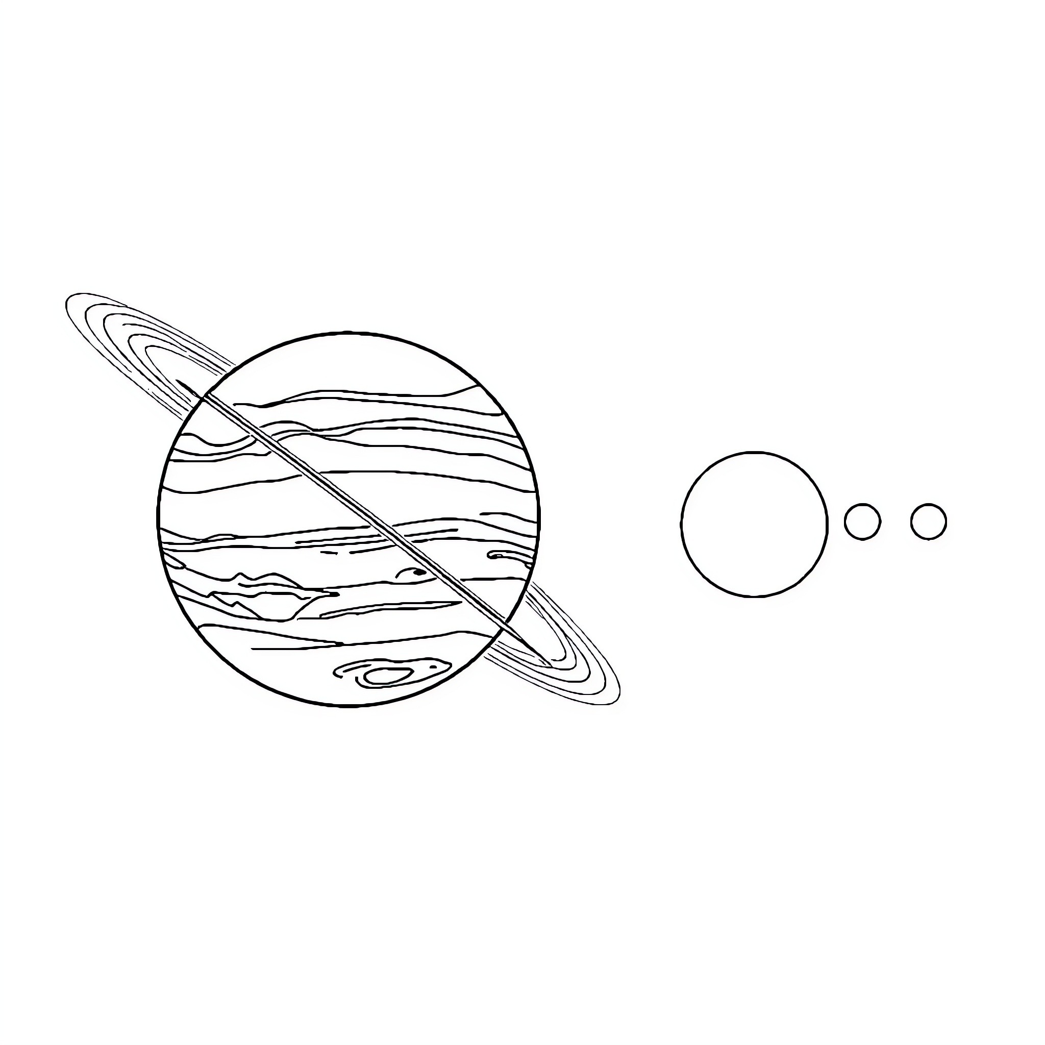 Solar System with Planets and Moons Coloring Page (free black-and-white line drawing printable PDF for all, from beginners to advanced learners, including children, teens, adults, and seniors)