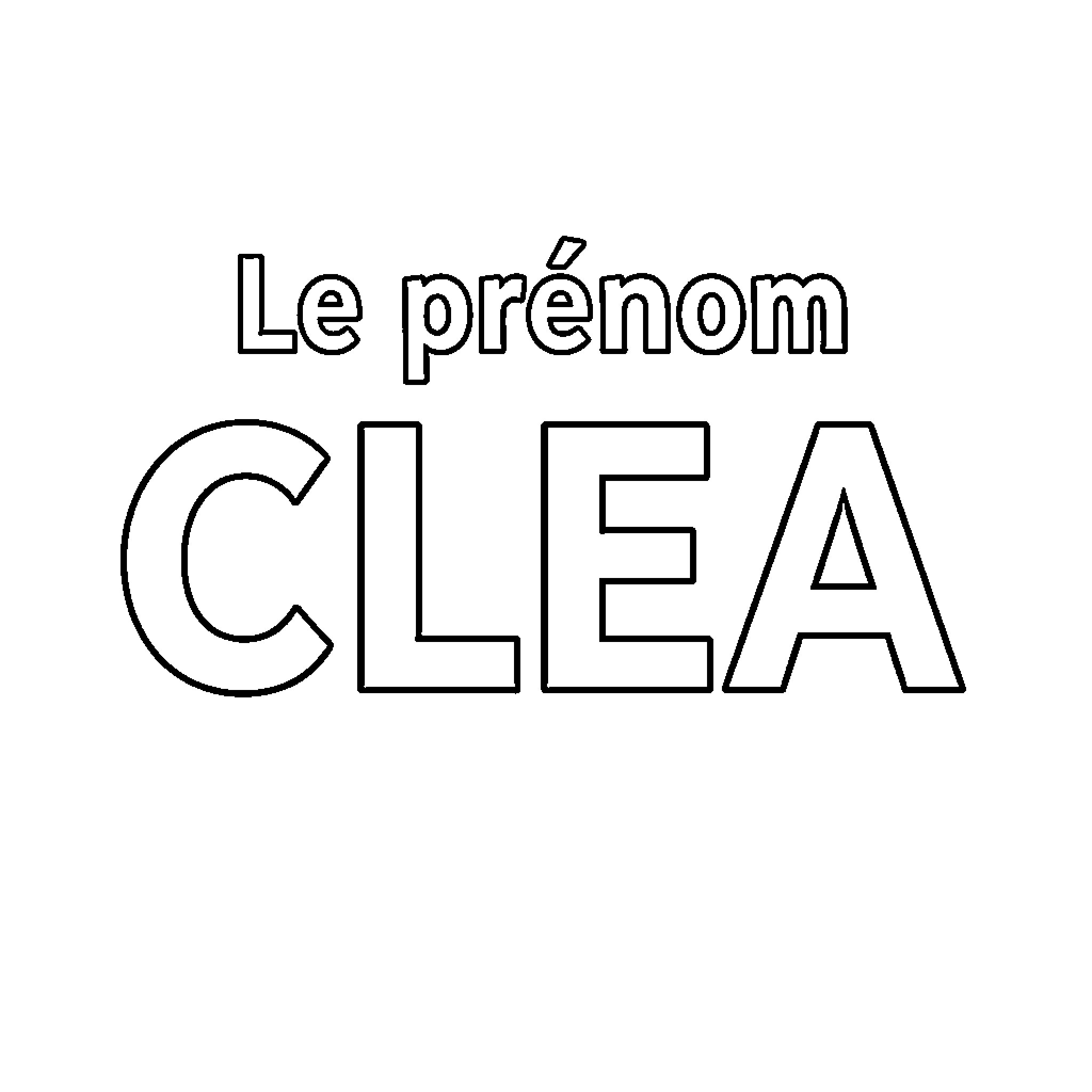 Clea written in large outlined capital letters Coloring Page (free black-and-white line drawing printable PDF for all, from beginners to advanced learners, including children, teens, adults, and seniors)