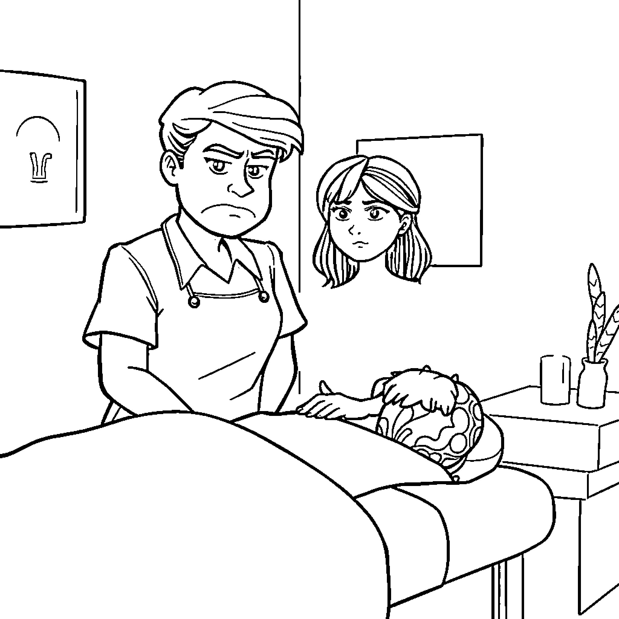 Massage Therapist providing treatment to patient Coloring Page (free black-and-white line drawing printable PDF for all, from beginners to advanced learners, including children, teens, adults, and seniors)