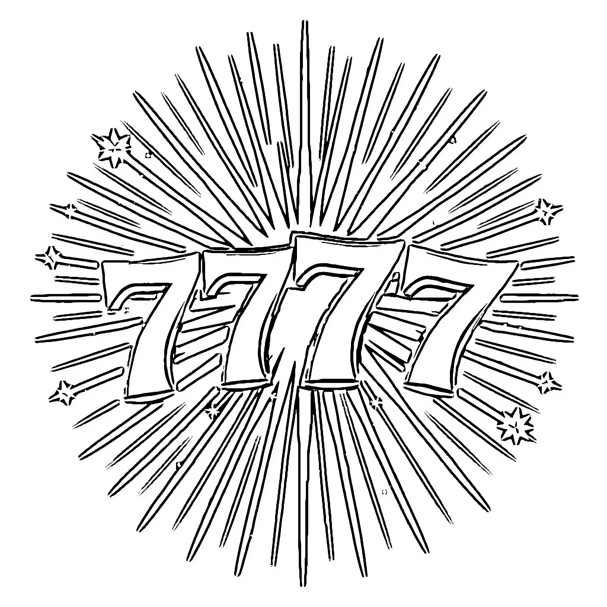 Lucky 777 Jackpot Celebration Coloring Page (free black-and-white line drawing printable PDF for all, from beginners to advanced learners, including children, teens, adults, and seniors)