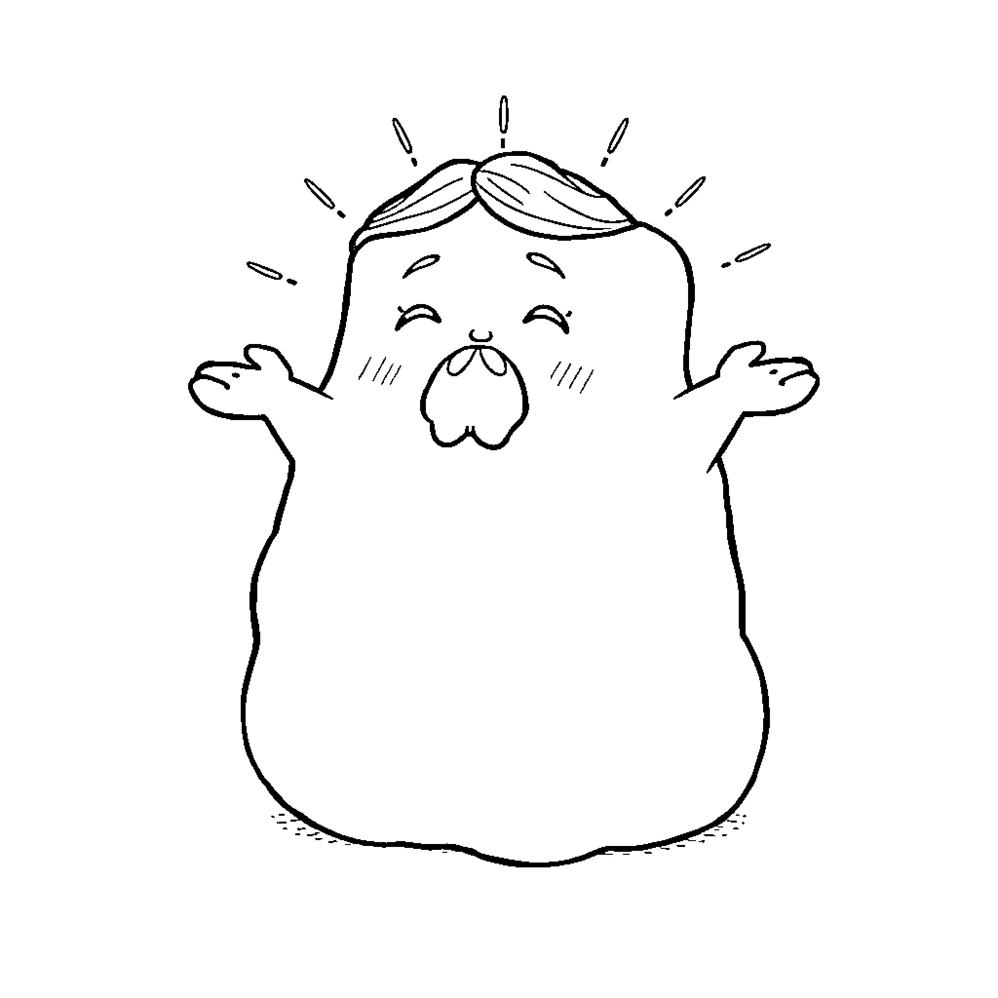 Marshmallow Jesus in contemplative pose Coloring Page (free black-and-white line drawing printable PDF for all, from beginners to advanced learners, including children, teens, adults, and seniors)