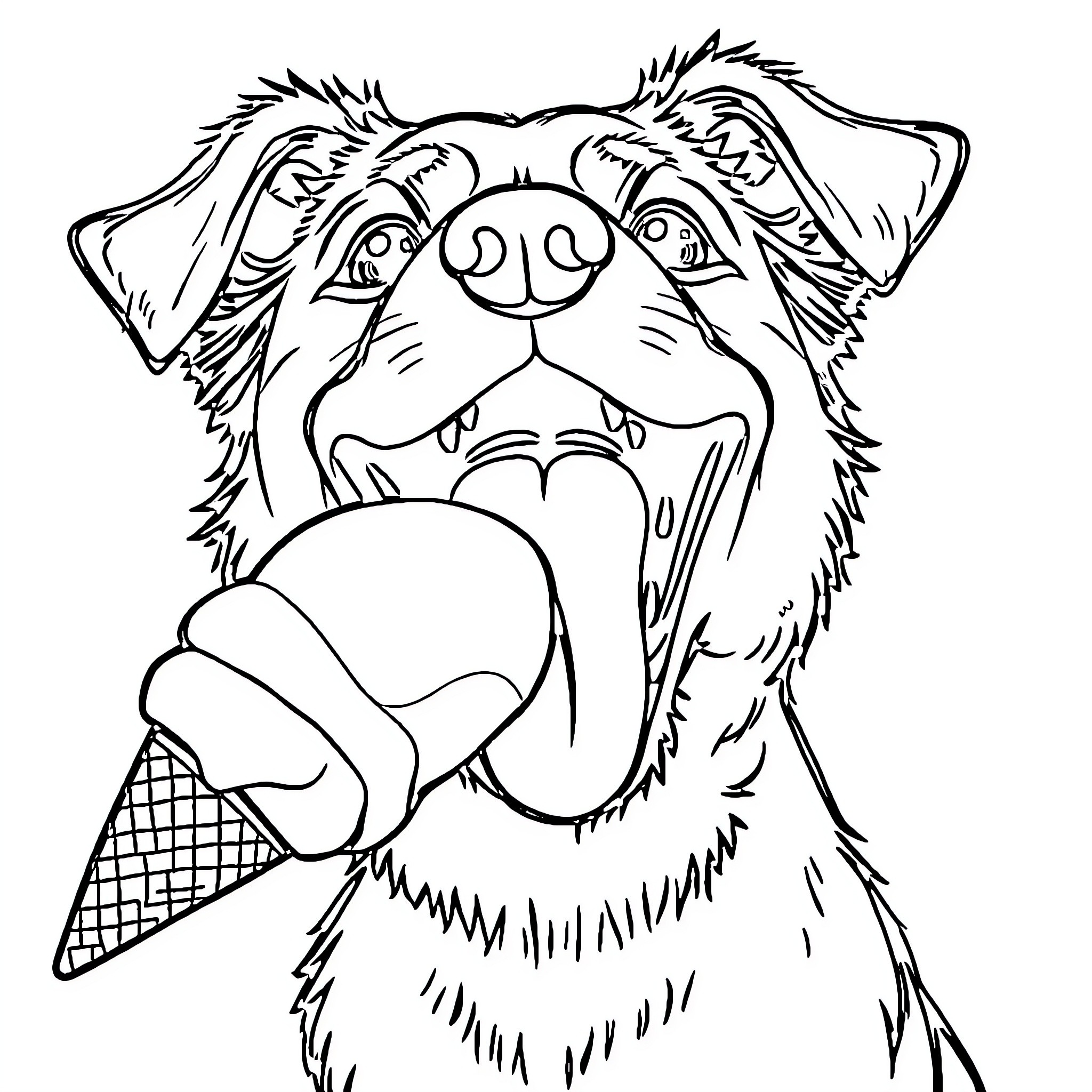 Dog enjoying a delicious ice cream cone Coloring Page (free black-and-white line drawing printable PDF for all, from beginners to advanced learners, including children, teens, adults, and seniors)